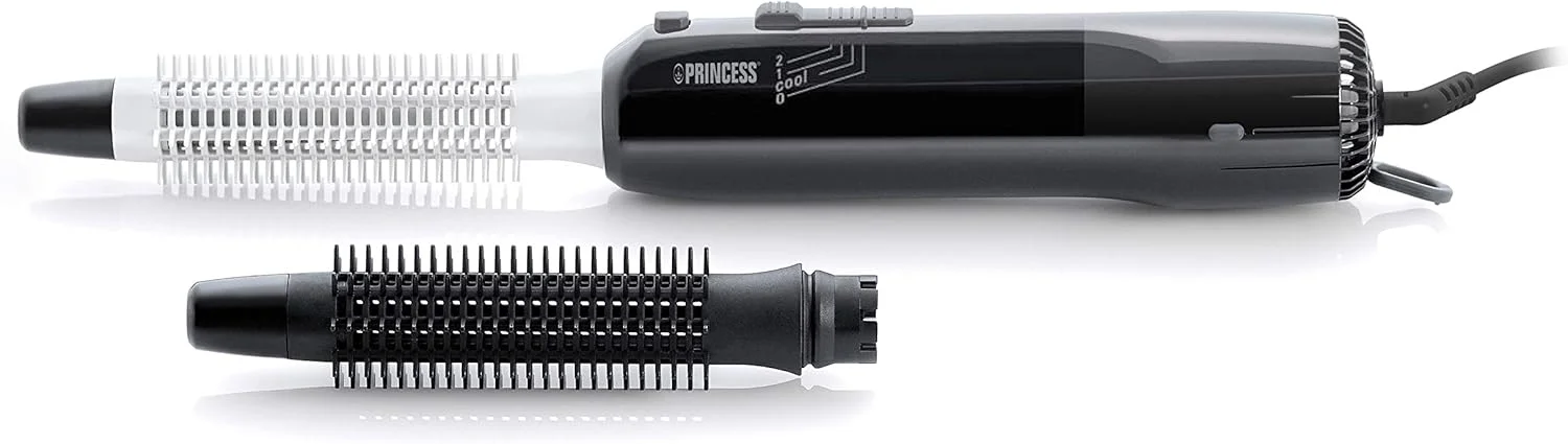 Princess 529202 Cool Curl CC 300 Black Curling Brush - For All Types of Hairstyles with 2 Brush Attachments - Cool Shot Function, Black, 1 Piece (Pack of 1)
