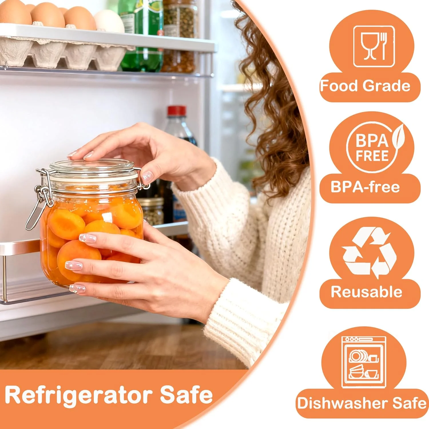 ظروف شیشه ای درب دار 473 میلی لیتری دهانه گشاد با درب های قفل دار، بسته 2 عددی، ظروف نگهداری مواد غذایی برای انبار، یخچال، آشپزخانه، ظروف شیشه ای مهر و موم شده با لاستیک برای غلات، جو دوسر، شکر، آرد، آجیل، آب نبات