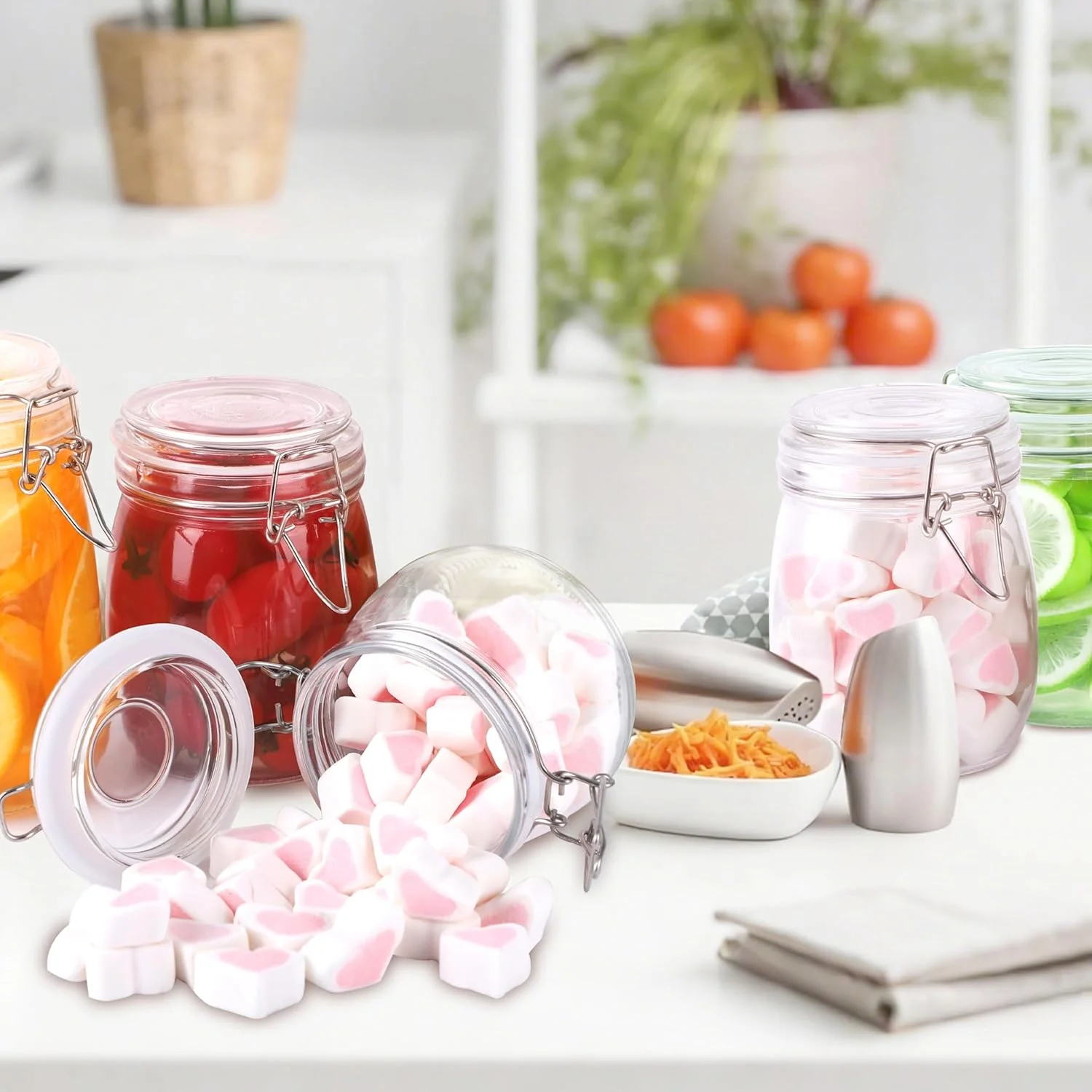 ظروف شیشه ای درب دار 473 میلی لیتری دهانه گشاد با درب های قفل دار، بسته 2 عددی، ظروف نگهداری مواد غذایی برای انبار، یخچال، آشپزخانه، ظروف شیشه ای مهر و موم شده با لاستیک برای غلات، جو دوسر، شکر، آرد، آجیل، آب نبات