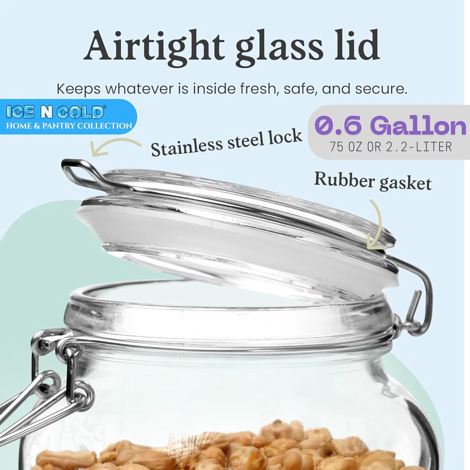 ظروف شیشه ای درب دار محکم – ظروف نگهداری مواد غذایی با واشر لاستیکی – ظروف حبوبات و آشپزخانه برای مواد خشک، قهوه، شکر، پاستا – اندازه های 0.4 لیتر تا 2.2 لیتر (6، 2.2 لیتر) ظروف شیشه ای درب دار محکم – ظروف نگهداری مواد غذایی با واشر لاستیکی – ظروف حبوبات و آشپزخانه برای مواد خشک، قهوه، شکر، پاستا – اندازه های 0.4 لیتر تا 2.2 لیتر (6، 2.2 لیتر)