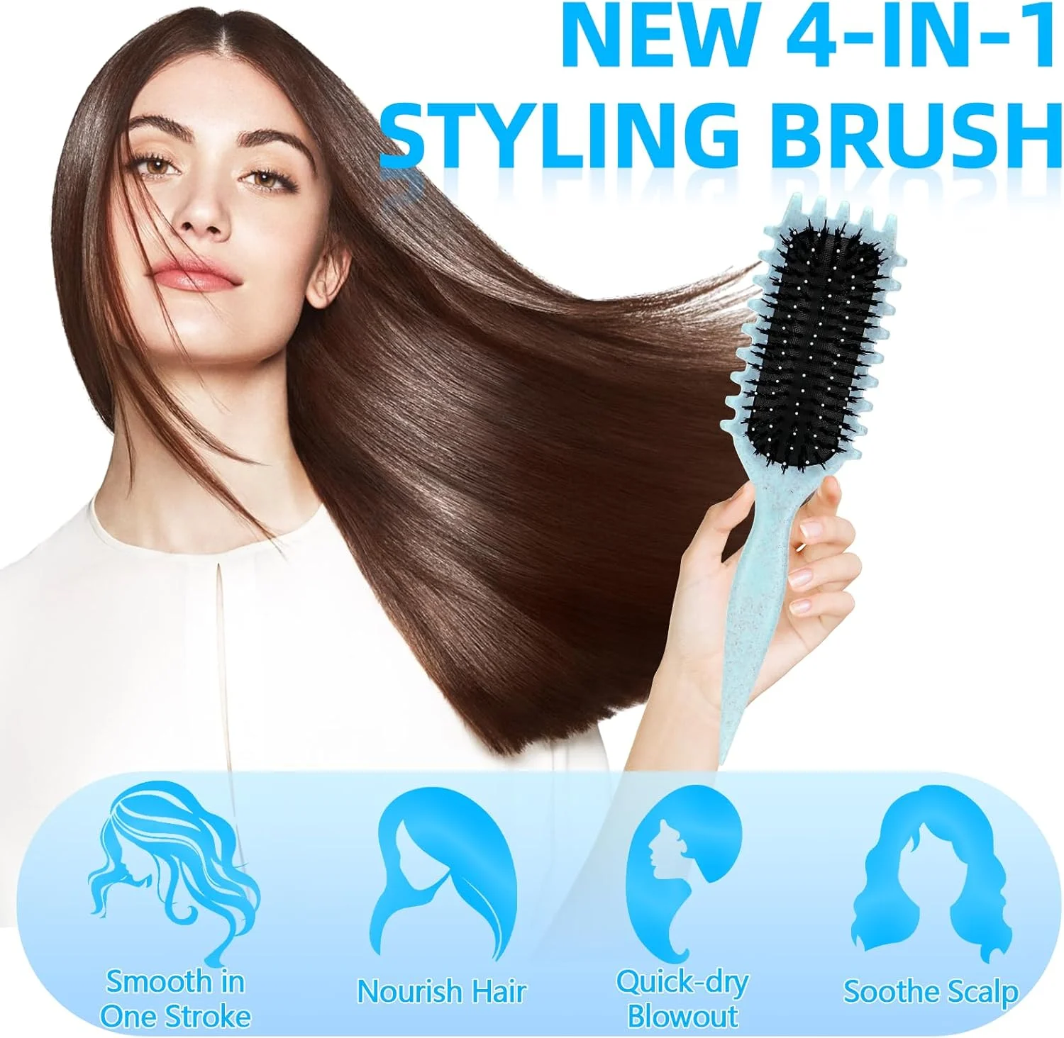 برس فر کننده مو پاولیین، برس فر کننده، برس موی فر چند منظوره، برس حالت دهنده، کاهش کشش و جدا شدن مو (آبی)