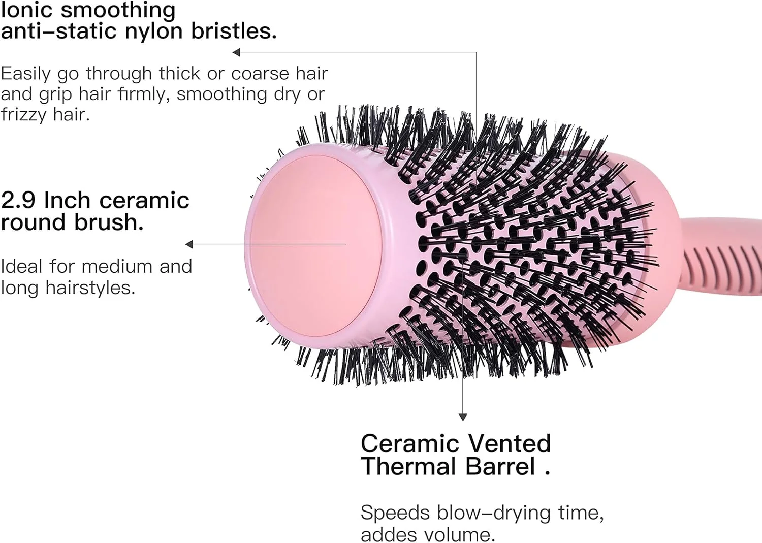 برس گرد سرامیکی بزرگ Perfehair برای خشک کردن مو، برس موی حرارتی یونی حرفه ای 2.9 اینچی برای حالت دادن، خشک کردن، فر کردن و صاف کردن موهای متوسط تا بلند موج دار یا فر - صورتی برس گرد سرامیکی بزرگ Perfehair برای خشک کردن مو، برس موی حرارتی یونی حرفه ای 2.9 اینچی برای حالت دادن، خشک کردن، فر کردن و صاف کردن موهای متوسط تا بلند موج دار یا فر - صورتی