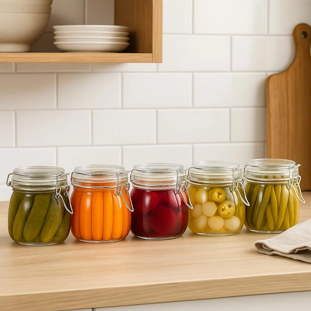 ست 6 عددی ظروف شیشه ای درب دار، ظروف بزرگ 500 میلی لیتری گرد برای نگهداری مواد غذایی - پاستا، حبوبات، جو دوسر، غلات، شکر، ظروف مخصوص نگهداری مواد غذایی در کابینت ست 6 عددی ظروف شیشه ای درب دار، ظروف بزرگ 500 میلی لیتری گرد برای نگهداری مواد غذایی - پاستا، حبوبات، جو دوسر، غلات، شکر، ظروف مخصوص نگهداری مواد غذایی در کابینت