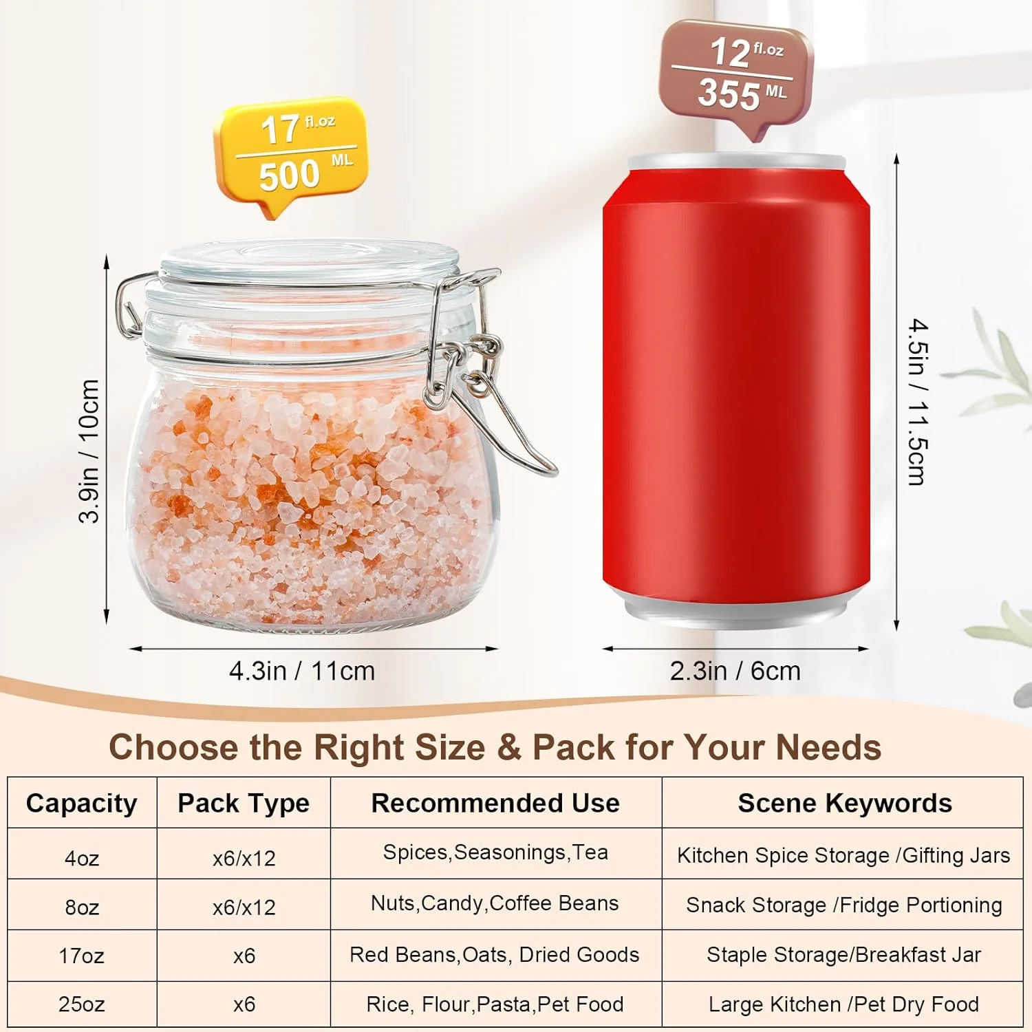 ست 6 عددی ظروف شیشه ای درب دار، ظروف بزرگ 500 میلی لیتری گرد برای نگهداری مواد غذایی - پاستا، حبوبات، جو دوسر، غلات، شکر، ظروف مخصوص نگهداری مواد غذایی در کابینت ست 6 عددی ظروف شیشه ای درب دار، ظروف بزرگ 500 میلی لیتری گرد برای نگهداری مواد غذایی - پاستا، حبوبات، جو دوسر، غلات، شکر، ظروف مخصوص نگهداری مواد غذایی در کابینت