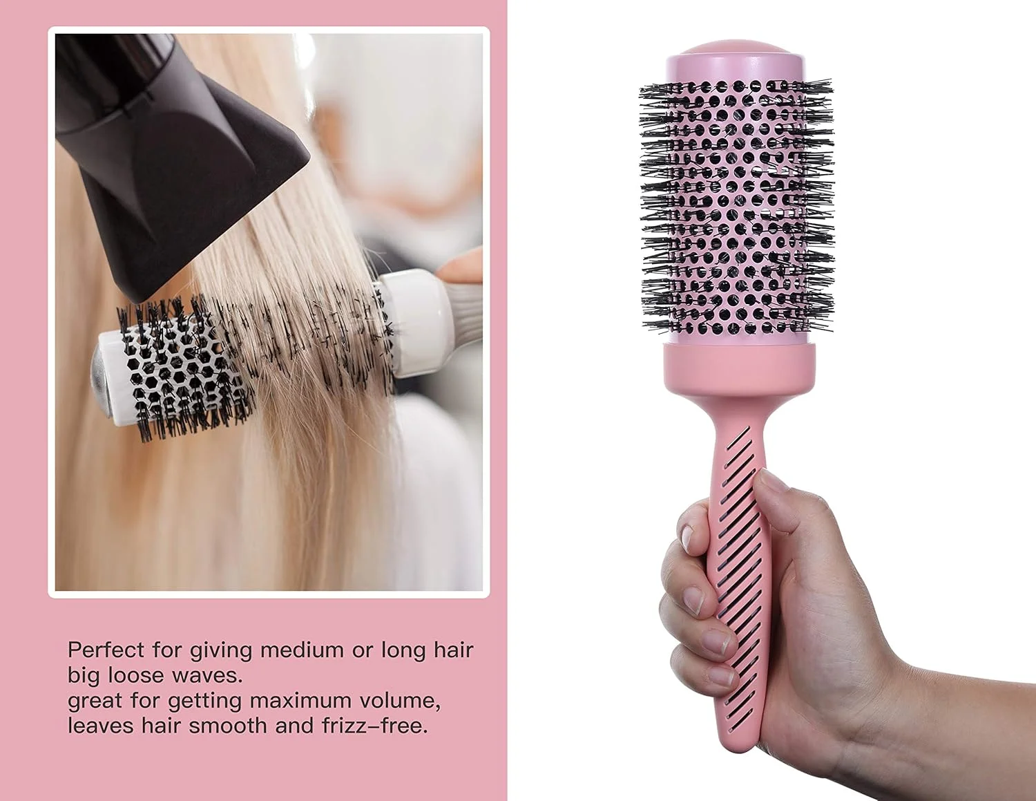 برس گرد سرامیکی بزرگ Perfehair برای خشک کردن مو، برس موی حرارتی یونی حرفه ای 2.9 اینچی برای حالت دادن، خشک کردن، فر کردن و صاف کردن موهای متوسط تا بلند موج دار یا فر - صورتی برس گرد سرامیکی بزرگ Perfehair برای خشک کردن مو، برس موی حرارتی یونی حرفه ای 2.9 اینچی برای حالت دادن، خشک کردن، فر کردن و صاف کردن موهای متوسط تا بلند موج دار یا فر - صورتی