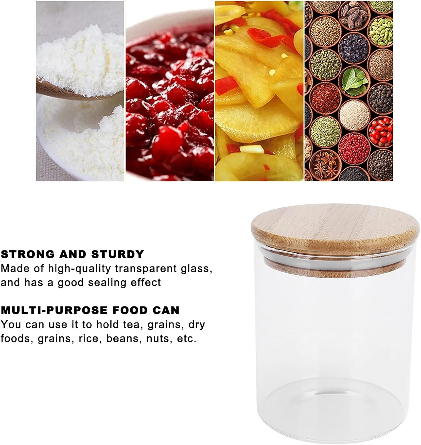 ظرف نگهداری گرد چوبی نیکو، ظرف غذای شیشه ای شفاف درب دار برای چای و قهوه آشپزخانه ظرف نگهداری گرد چوبی نیکو، ظرف غذای شیشه ای شفاف درب دار برای چای و قهوه آشپزخانه