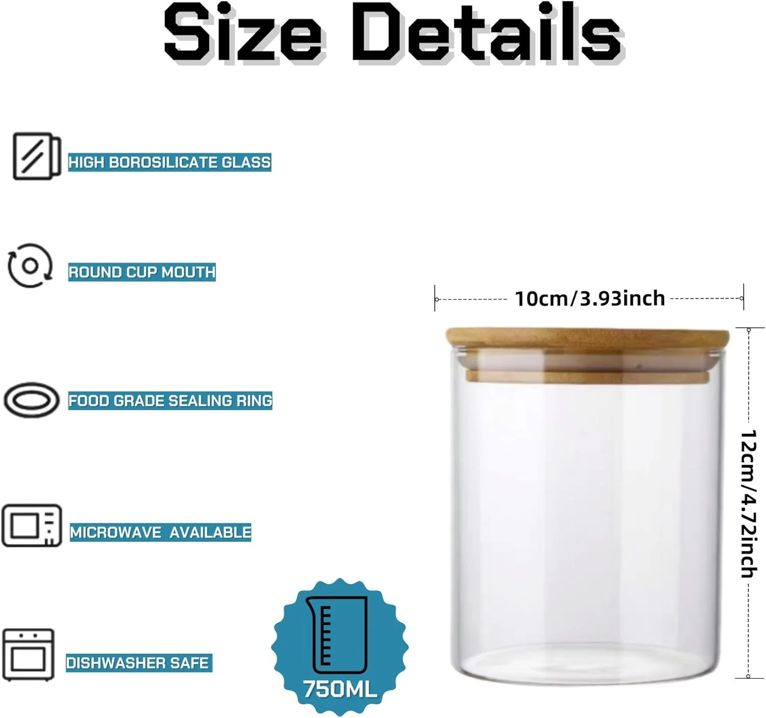ست 3 عددی ظروف شیشه ای 750 میلی لیتری با درب بامبو، مخزن نگهداری مواد غذایی شفاف و هوا بند از جنس شیشه بوروسیلیکات بالا، ظروف نگهداری حبوبات و مواد غذایی آشپزخانه با درب محکم مناسب سازماندهی کابینت