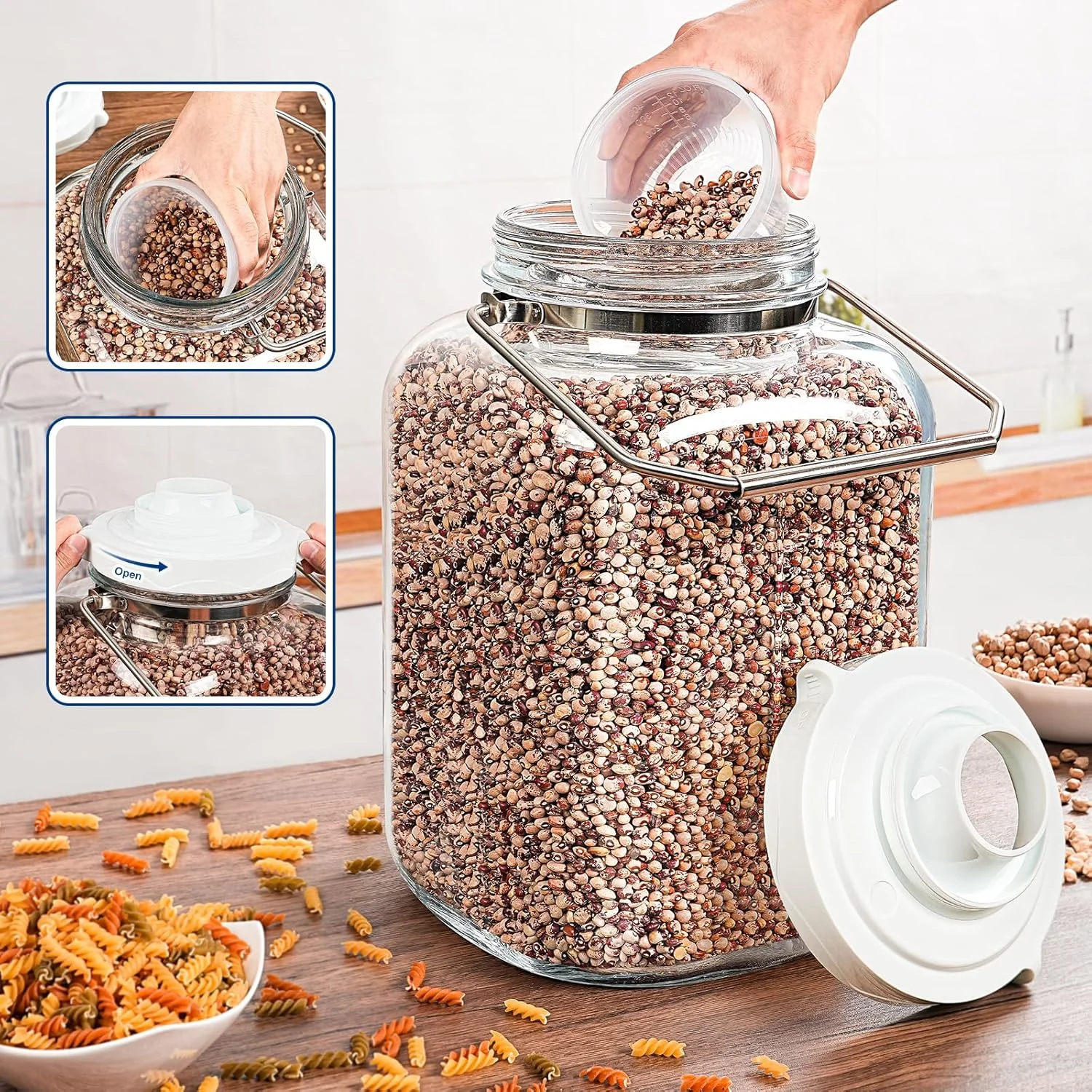 شیشه جار 5 گالن با درب محکم، شیشه مربعی دهان گشاد با دسته استیل ضد زنگ، شیشه پارچ با پیمانه برای تراریوم، نگهداری، تشویقی سگ، تهیه مِیْد شیشه جار 5 گالن با درب محکم، شیشه مربعی دهان گشاد با دسته استیل ضد زنگ، شیشه پارچ با پیمانه برای تراریوم، نگهداری، تشویقی سگ، تهیه مِیْد