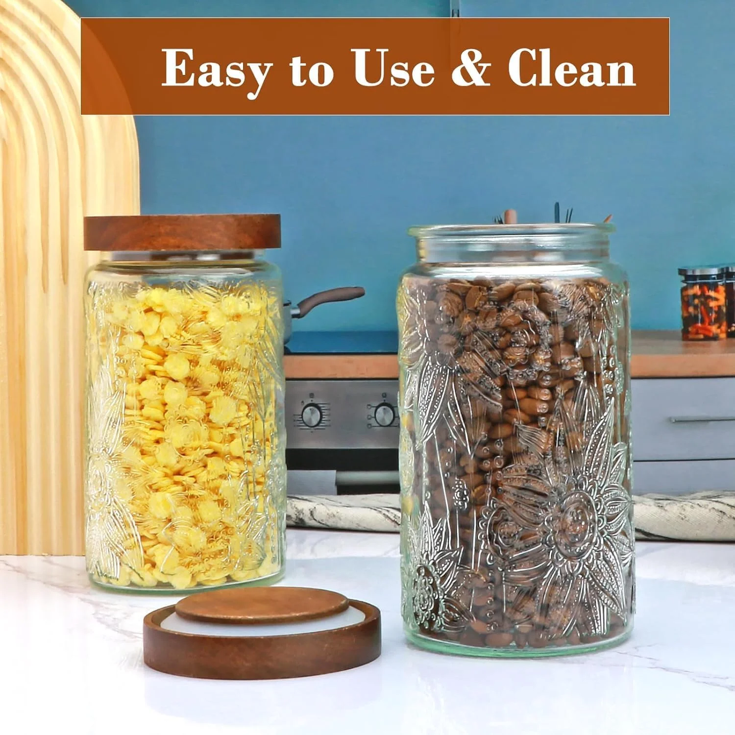 ست 4 عددی شیشه های ذخیره سازی DOOKOO، 700 میلی لیتر، شیشه های درب دار، شیشه های ذخیره سازی مواد غذایی درب چوبی، ظروف شیشه ای نگهداری مواد غذایی برای پیشخوان آشپزخانه، انبار، قهوه، چای، شکر، کلوچه، آبنبات ست 4 عددی شیشه های ذخیره سازی DOOKOO، 700 میلی لیتر، شیشه های درب دار، شیشه های ذخیره سازی مواد غذایی درب چوبی، ظروف شیشه ای نگهداری مواد غذایی برای پیشخوان آشپزخانه، انبار، قهوه، چای، شکر، کلوچه، آبنبات