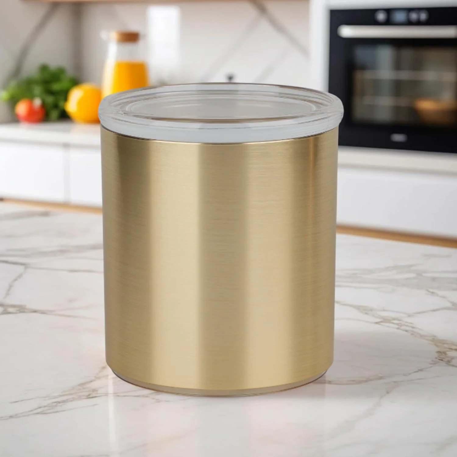 ظرف نگهداری صیقلی آشپزخانه Diveena - شیشه درب دار برای چای، شکر، قهوه، ادویه جات، بادوام و مقاوم در برابر زنگ زدگی، ظرف نگهداری آشپزخانه برای روی میز یا هدیه | طلایی بزرگ