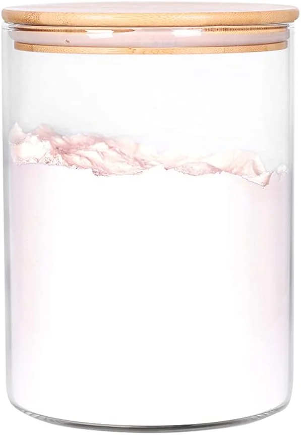 ظرف شیشه ای آرد CZFWin با درب بامبو محکم، شیشه بزرگ مواد غذایی با درب چوبی برای نگهداری آرد، شکر، کلوچه، برنج، دانه های قهوه و غیره (3 لیتر)