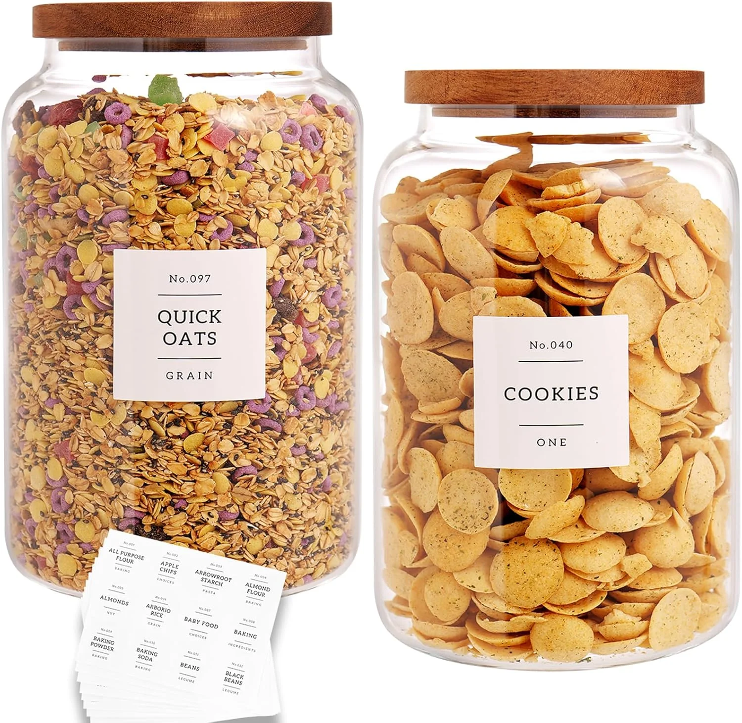 CZHQSMZ ست 2 عددی شیشه های بزرگ درب چوبی به همراه 132 برچسب، شیشه های ذخیره سازی برای آرد، پاستا، آبنبات، قهوه، کلوچه و موارد دیگر (4000 میلی لیتر/1 گالن)