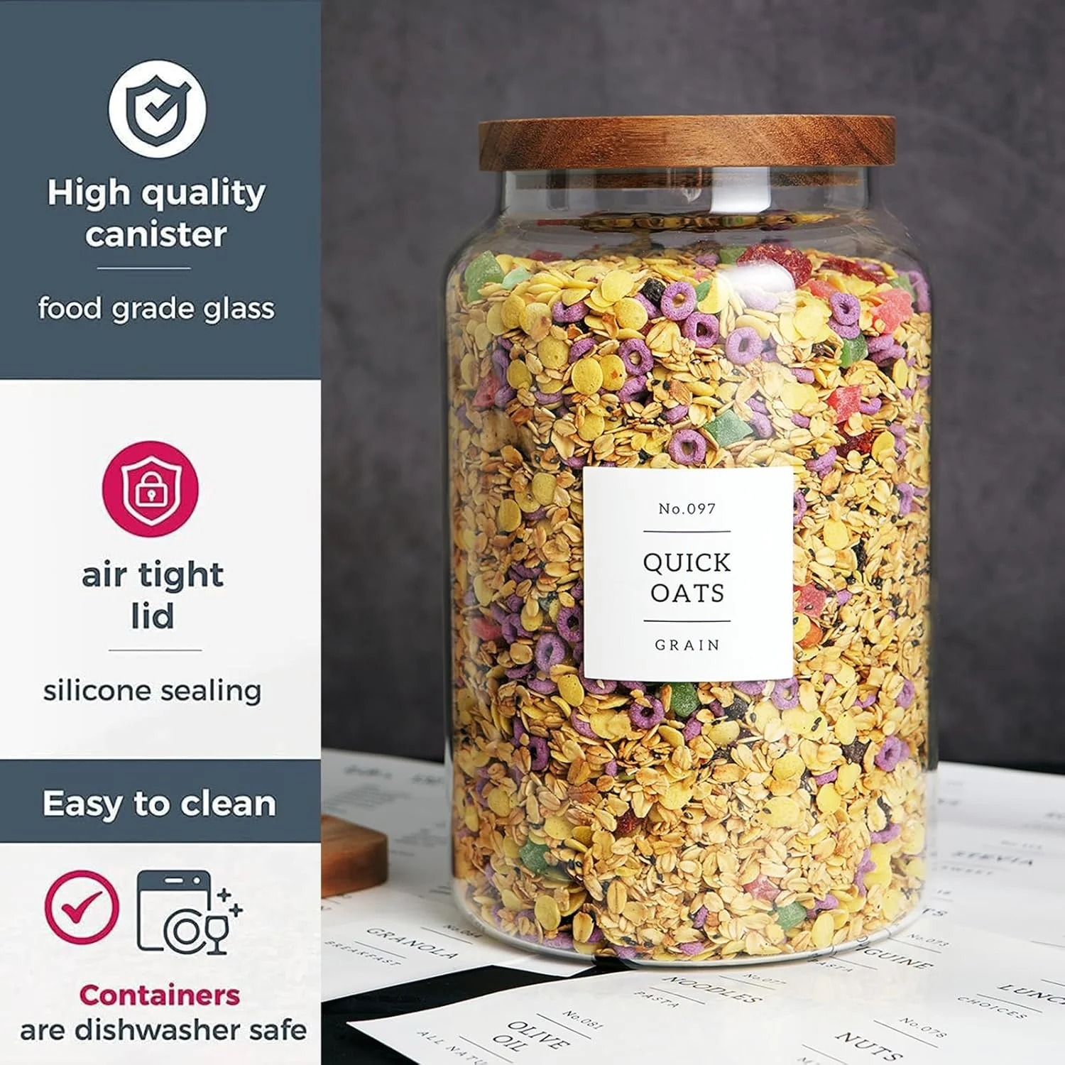 CZHQSMZ ست 2 عددی شیشه های بزرگ درب چوبی به همراه 132 برچسب، شیشه های ذخیره سازی برای آرد، پاستا، آبنبات، قهوه، کلوچه و موارد دیگر (4000 میلی لیتر/1 گالن)