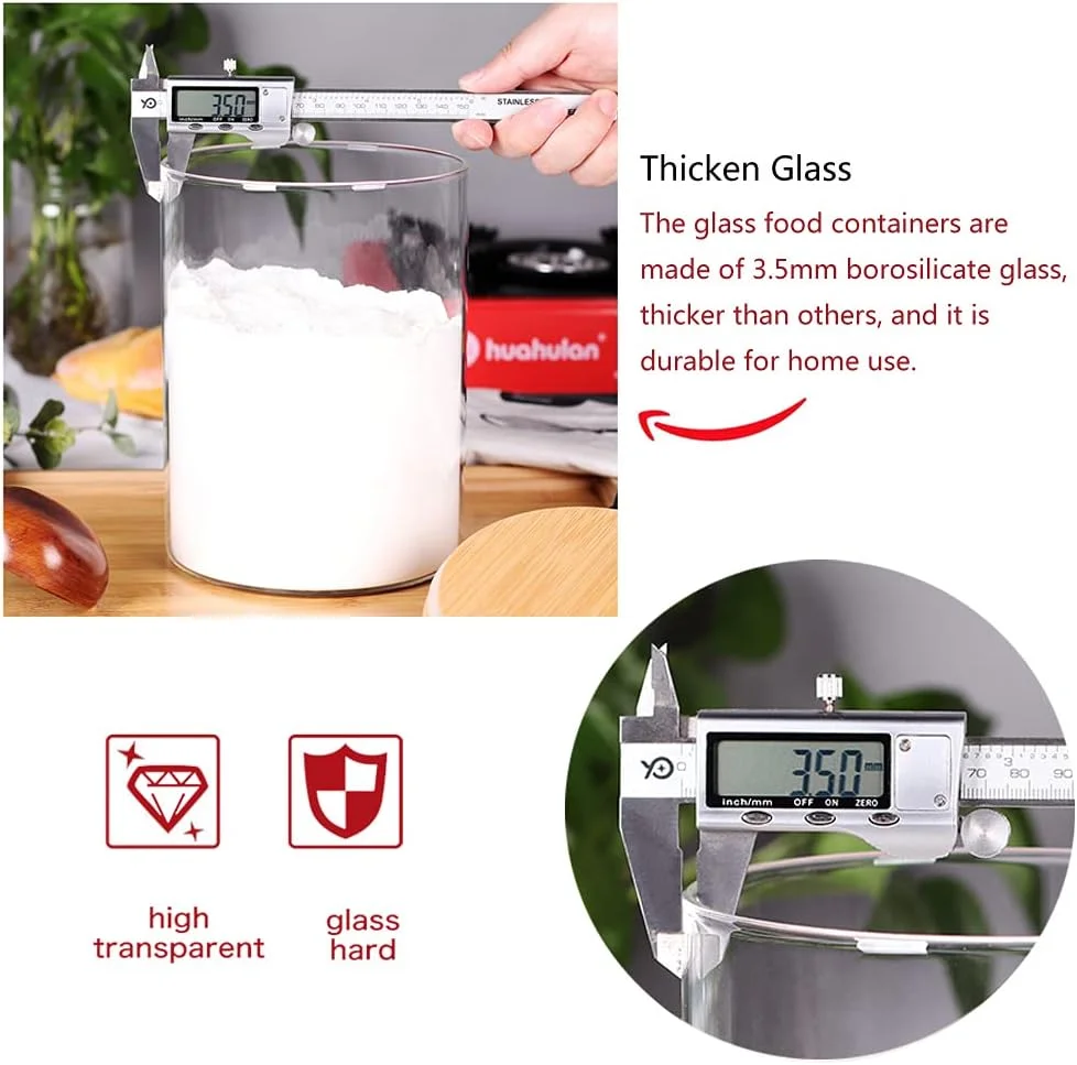 ظرف شیشه ای آرد CZFWin با درب بامبو محکم، شیشه بزرگ مواد غذایی با درب چوبی برای نگهداری آرد، شکر، کلوچه، برنج، دانه های قهوه و غیره (3 لیتر)