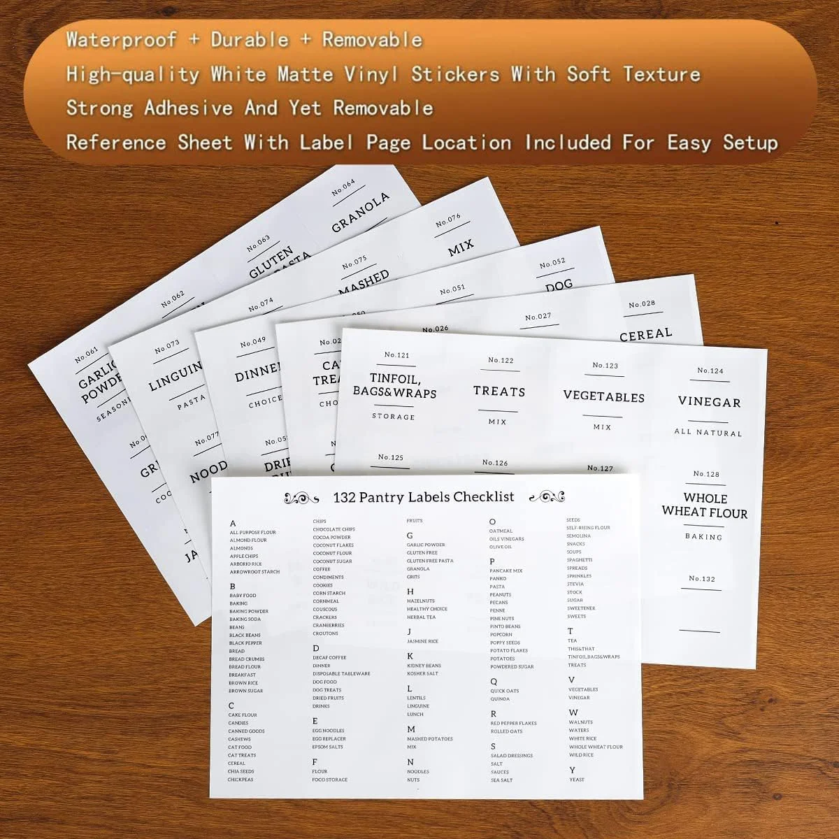 مجموعه 6 عددی شیشه های شیشه ای CZZGSM با درب بامبو و 132 برچسب از پیش چاپ شده برای آشپزخانه - ظروف شیشه ای گرد شفاف 28 اونسی برای نگهداری مواد غذایی مانند چای، قهوه و کلوچه