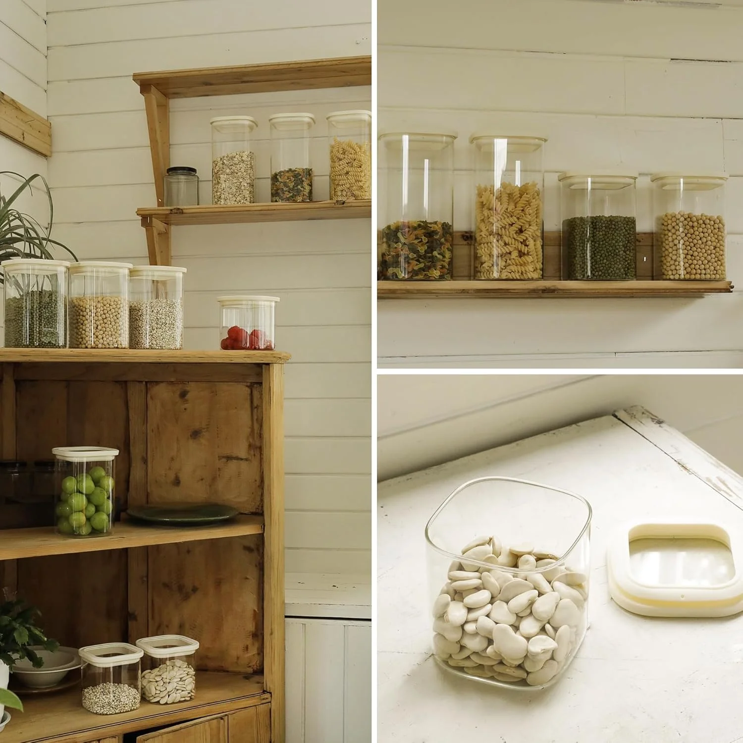 CozNido ست 4 عددی شیشه های مربعی 1200 میلی لیتری برای نگهداری مواد غذایی با درب های شفاف و هواگیر، مناسب برای آرد، شکر و قابل استفاده در یخچال