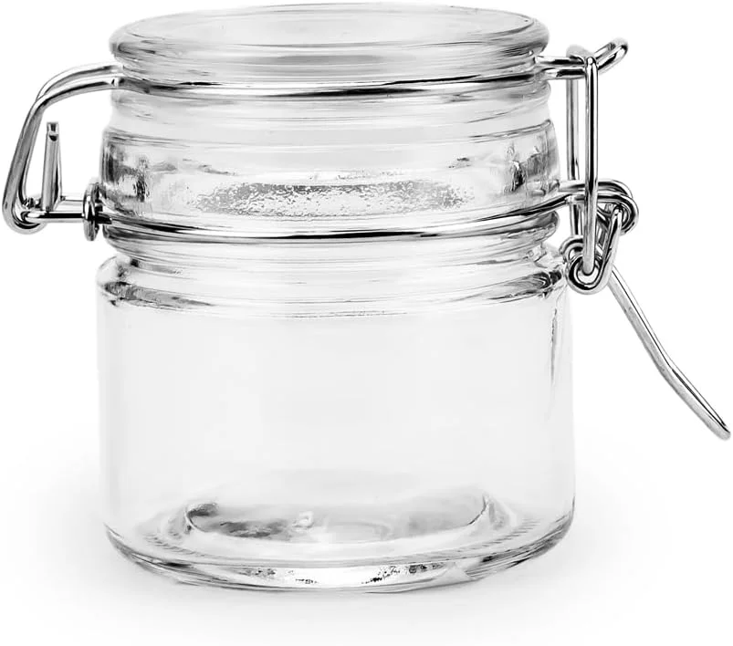 ظرف شیشه ای شفاف 110 میلی لیتری Cuisine Art با قفل گیره ای هواگیر - ظرف شیشه ای سودا لایم بادوام با حلقه آب بندی برای ادویه جات، گیاهان، میوه های خشک، ترشیجات، مربا و نگهداری مواد غذایی