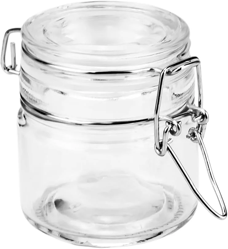 ظرف شیشه ای شفاف 110 میلی لیتری Cuisine Art با قفل گیره ای هواگیر - ظرف شیشه ای سودا لایم بادوام با حلقه آب بندی برای ادویه جات، گیاهان، میوه های خشک، ترشیجات، مربا و نگهداری مواد غذایی