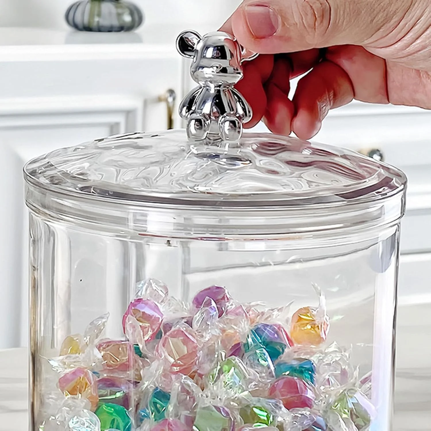 ظرف شیشه ای، ظرف قهوه، ظرف آبنبات با درب، ظرف نگهداری شیشه ای، ظرف کوکی شیشه ای، مخزن مهر و موم شده با نفوذپذیری بالا با طرح موج آب، برای نگهداری میوه خشک، چای گل چند دانه ای 1400 میلی لیتر