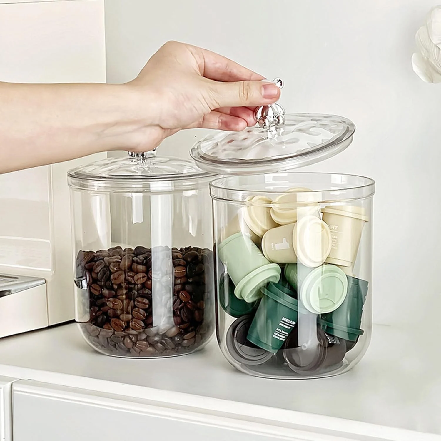 ظرف شیشه ای، ظرف قهوه، ظرف آبنبات با درب، ظرف نگهداری شیشه ای، ظرف کوکی شیشه ای، مخزن مهر و موم شده با نفوذپذیری بالا با طرح موج آب، برای نگهداری میوه خشک، چای گل چند دانه ای 1400 میلی لیتر