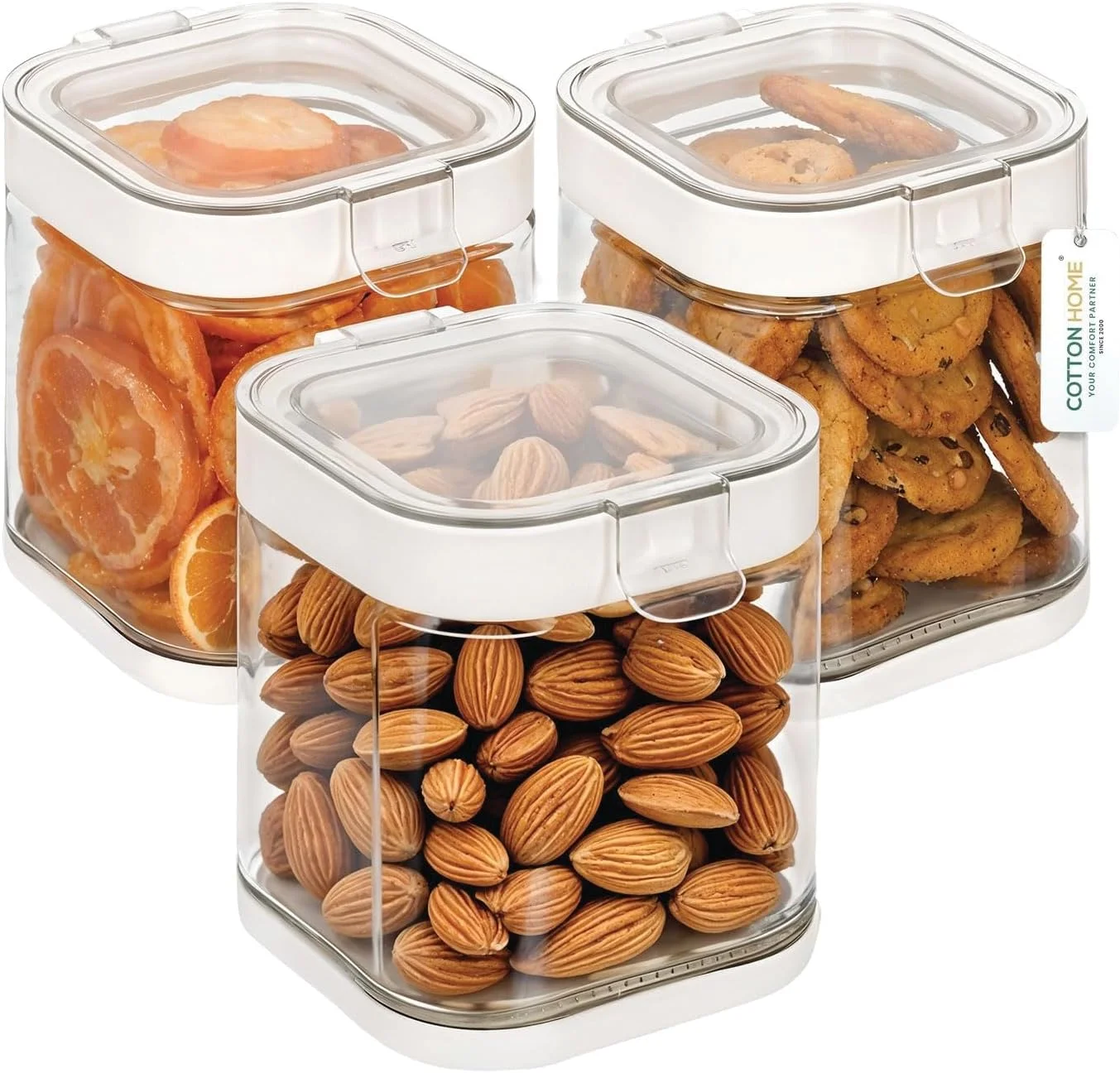 ست 3 تایی ظروف شیشه ای نگهداری مواد غذایی Cotton Home، ظروف شیشه ای با کیفیت بالا با درب های محکم و هواگیر، ظروف آشپزخانه برای قهوه، آرد، شکر، آبنبات، کلوچه، 10.5 × 12.5 سانتی متر، 900 میلی لیتر