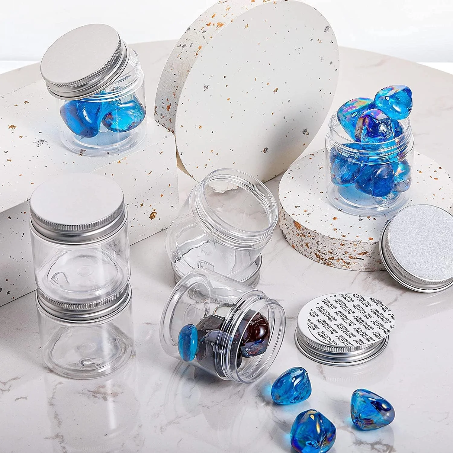 ظروف پلاستیکی 18 عددی 100 میلی لیتری استار کوک، ظروف شفاف برای نگهداری، ظروف لوازم آرایشی قابل شارژ، ظروف نگهداری آشپزخانه با درب برای لوازم آرایشی، مواد غذایی و ادویه جات (درب نقره ای، 6.5 x 6.5 x 5 سانتی متر)