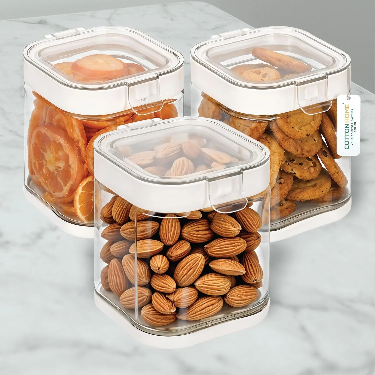ست 3 تایی ظروف شیشه ای نگهداری مواد غذایی Cotton Home، ظروف شیشه ای با کیفیت بالا با درب های محکم و هواگیر، ظروف آشپزخانه برای قهوه، آرد، شکر، آبنبات، کلوچه، 10.5 × 12.5 سانتی متر، 900 میلی لیتر ست 3 تایی ظروف شیشه ای نگهداری مواد غذایی Cotton Home، ظروف شیشه ای با کیفیت بالا با درب های محکم و هواگیر، ظروف آشپزخانه برای قهوه، آرد، شکر، آبنبات، کلوچه، 10.5 × 12.5 سانتی متر، 900 میلی لیتر
