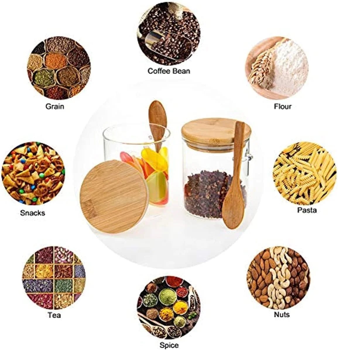 ظروف شیشه ای شفاف 450 میلی لیتری برای نگهداری مواد غذایی در آشپزخانه به همراه قاشق چوبی، ظروف کوچک درب دار با درب بامبو، ظروف نگهداری مواد غذایی با درب محکم ظروف شیشه ای شفاف 450 میلی لیتری برای نگهداری مواد غذایی در آشپزخانه به همراه قاشق چوبی، ظروف کوچک درب دار با درب بامبو، ظروف نگهداری مواد غذایی با درب محکم