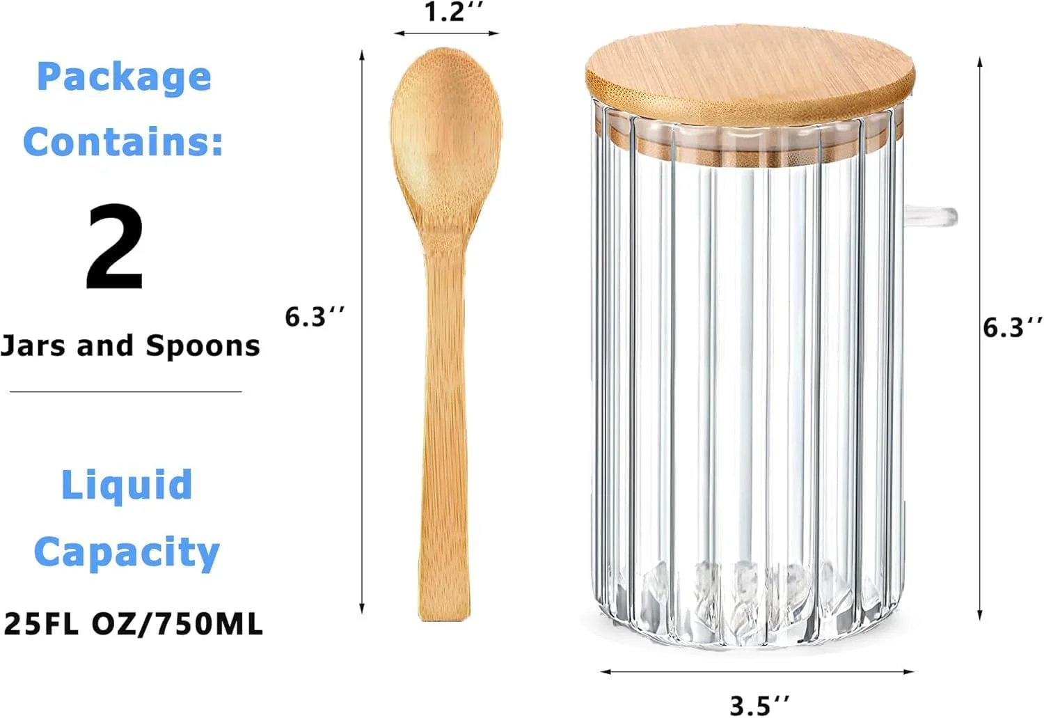 ظروف شیشه ای برای مواد غذایی، ظرف نگهداری قهوه با درب بامبو هواگیر، ظروف جو دوسر یک شبه 2 عددی، ظروف نگهداری مواد غذایی برای دانه های قهوه، آرد، شکر، کلوچه، پاستا، آجیل (750 میلی لیتر)