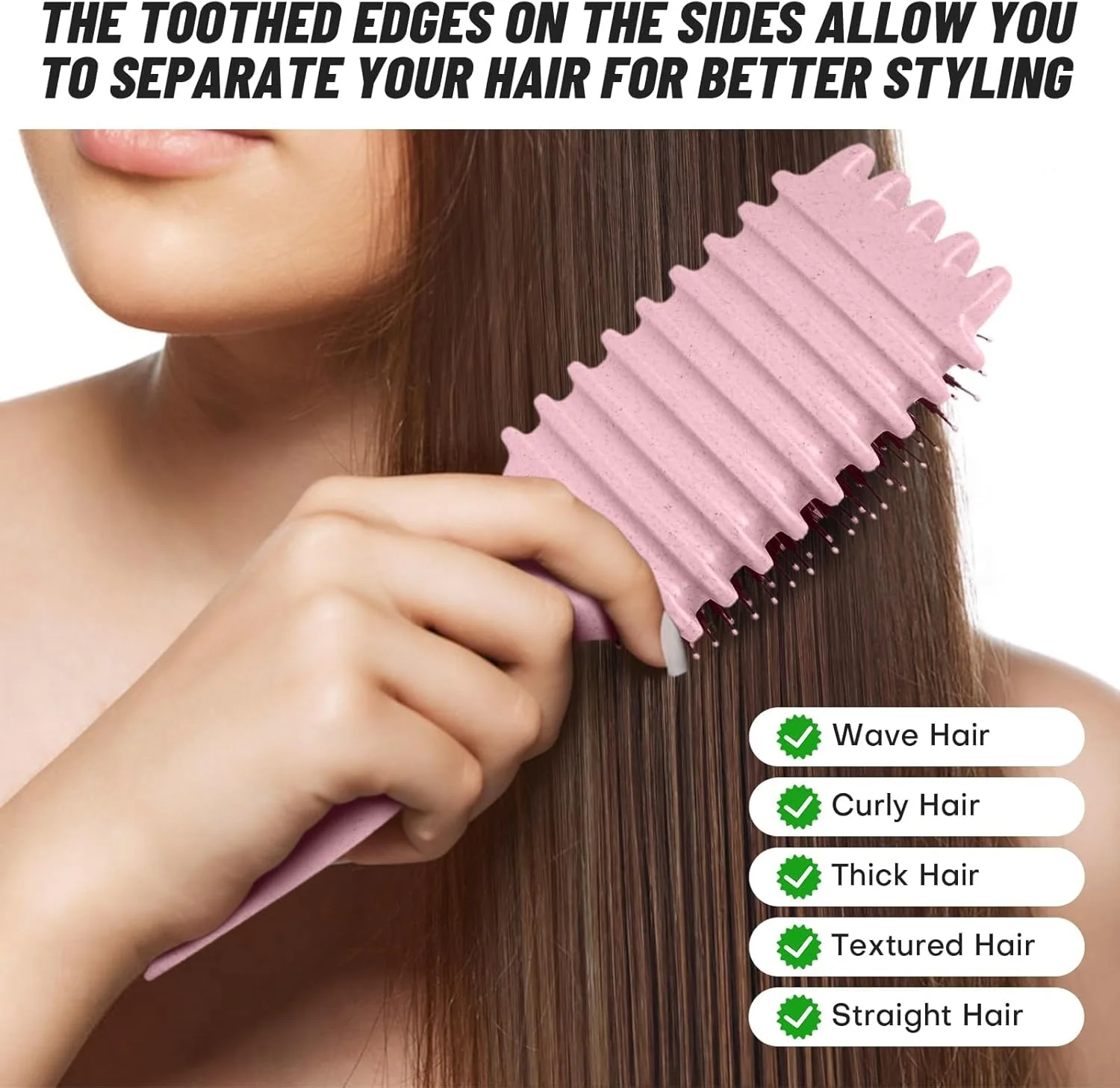 برس حالت دهنده مو فرفری MOMENT، برس حالت دهنده موی فر با موهای گراز وحشی، حالت دهی و تعریف فر برای خانم ها، صورتی