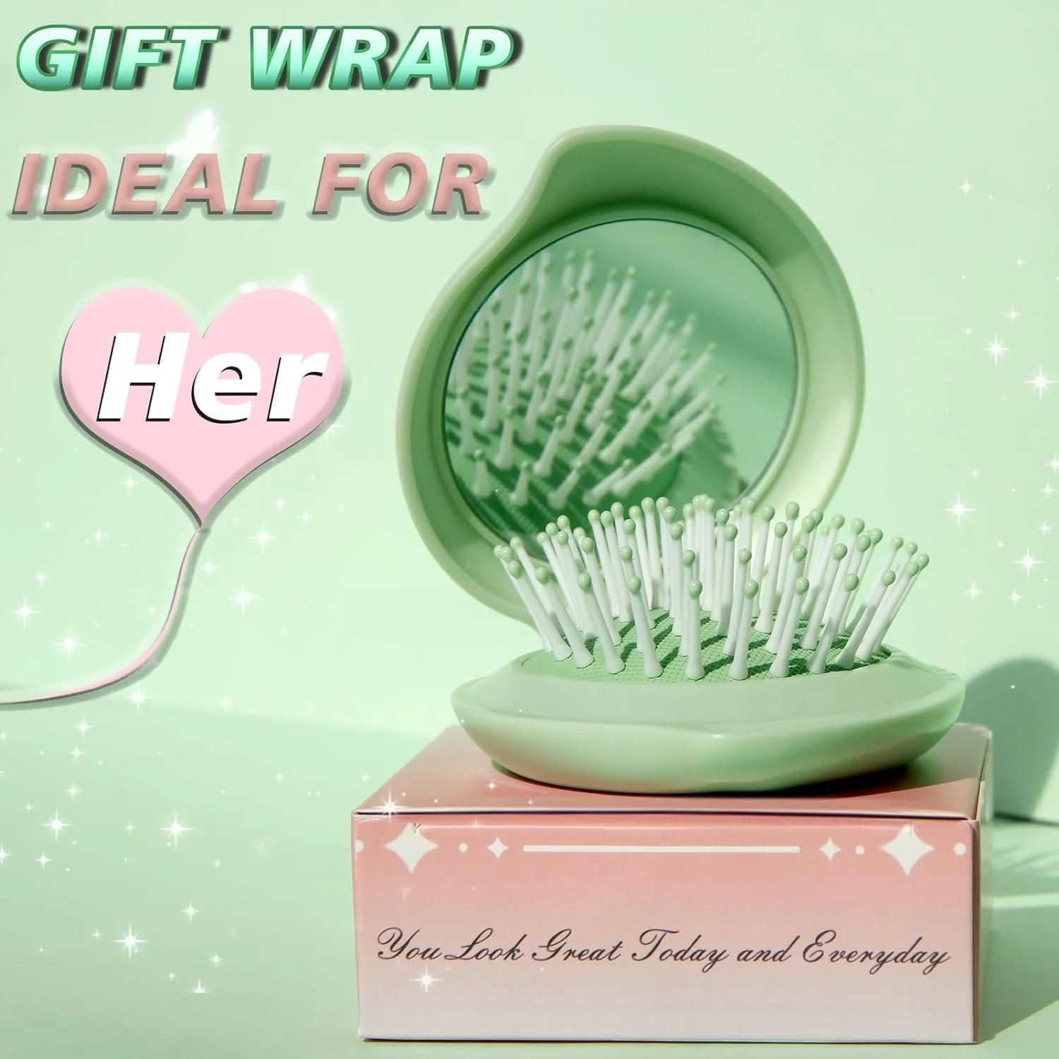 برس موی کوچک با آینه - برس موی تاشو جیبی برای دختران، برس موی کوچک مسافرتی و آینه جمع و جور برای کیف دستی، صورتی و سبز برس موی کوچک با آینه - برس موی تاشو جیبی برای دختران، برس موی کوچک مسافرتی و آینه جمع و جور برای کیف دستی، صورتی و سبز