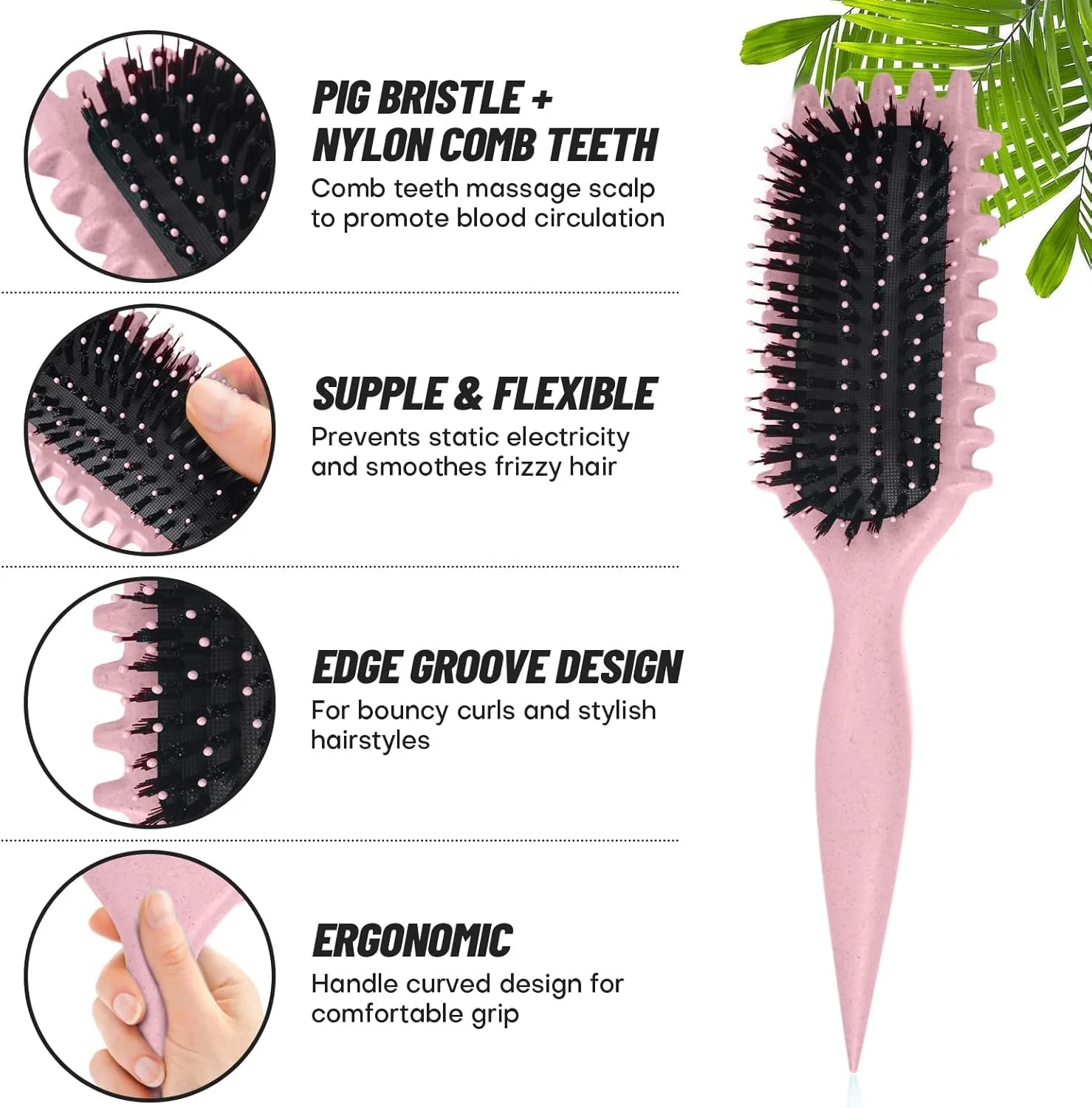 برس حالت دهنده مو فرفری MOMENT، برس حالت دهنده موی فر با موهای گراز وحشی، حالت دهی و تعریف فر برای خانم ها، صورتی