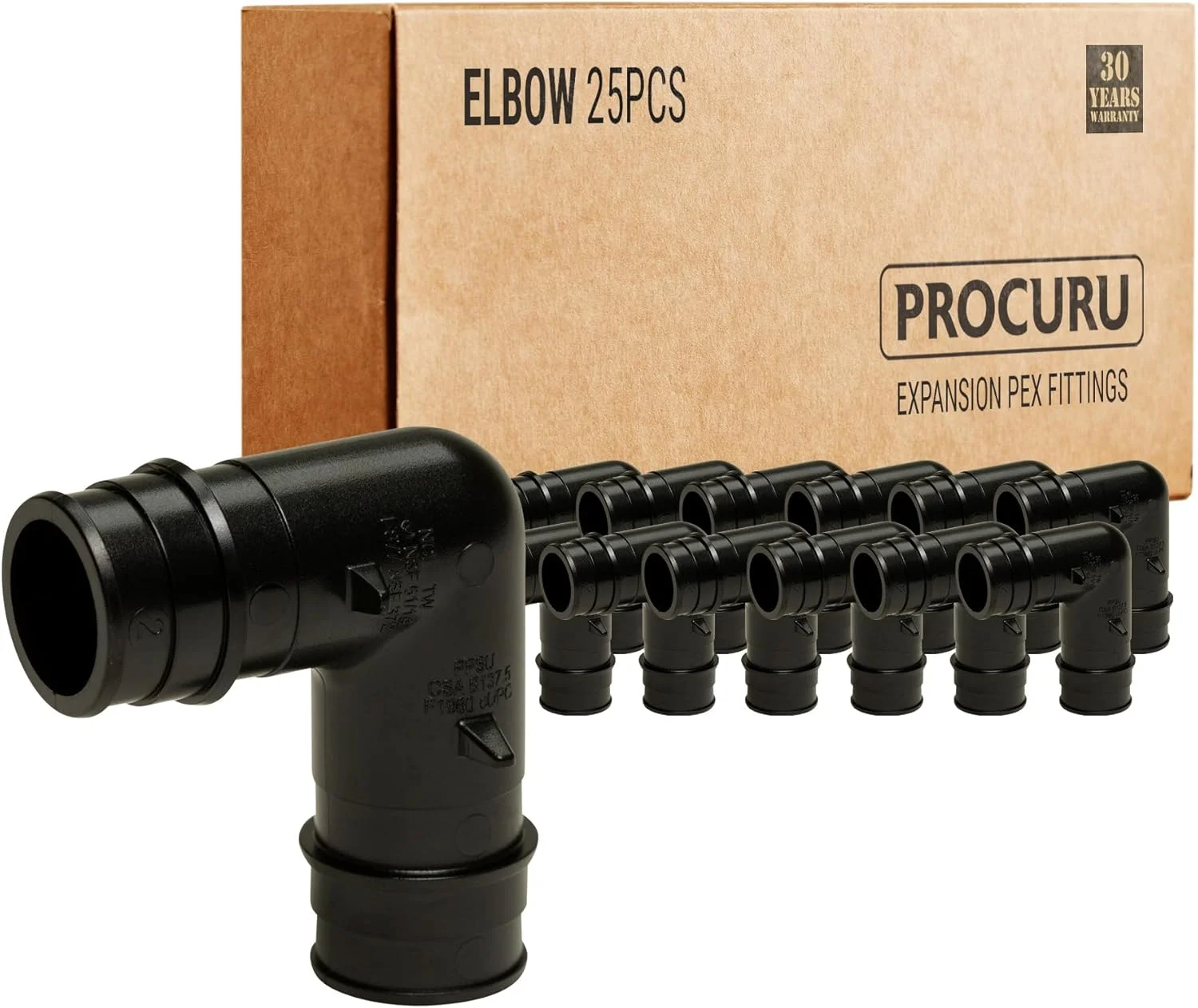 [بسته 25 عددی] زانویی 90 درجه 3/4 اینچ PROCURU، اتصالات لوله کشی PEX-A F1960، دارای گواهی ایمنی (8AP9002-25P)