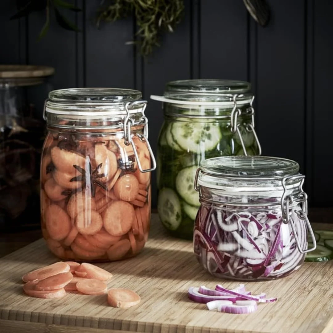 شیشه درب دار، شیشه شفاف، 0.5 لیتر، ظرف نگهداری هوا بند، شیشه گیره دار ضد نشت با بست استیل ضد زنگ و واشر لاستیکی، شیشه های نگهداری و قوطی ها، سازماندهی آشپزخانه و انبار