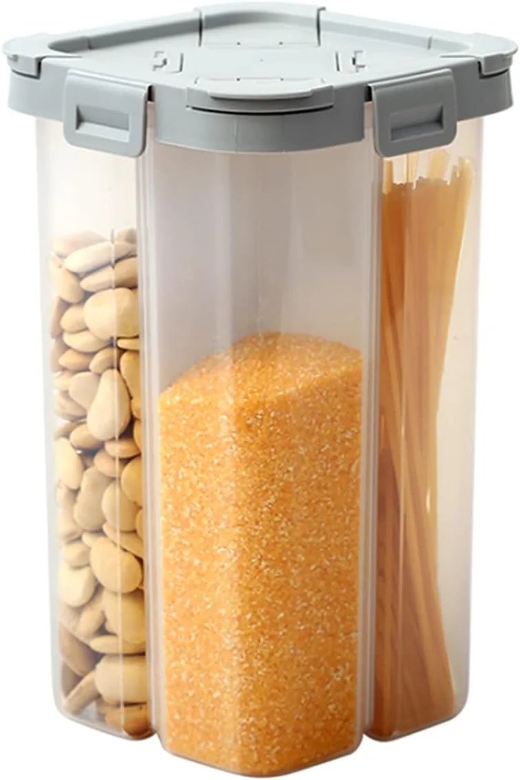 ظرف نگهداری غلات و مواد غذایی خشک پریمیفای، ظرف چهار قسمتی 2.3 لیتری با درب و جداکننده متحرک، ظروف پلاستیکی آشپزخانه بدون BPA