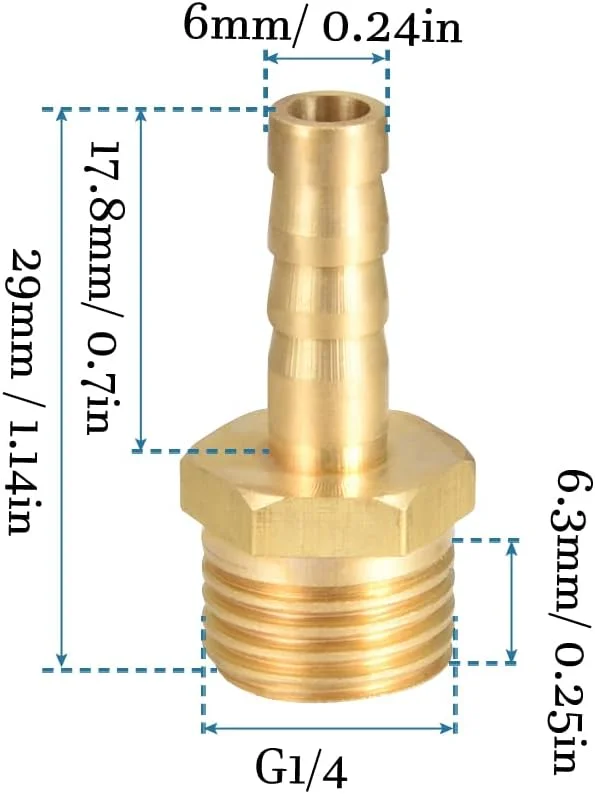 اتصال شیلنگ مستقیم برنجی QUARKZMAN، 6 میلی متر ریش به G1/4 نر، مناسب برای شیلنگ های پنوماتیک هوا، آب و سوخت، طلایی، بسته 5 عددی