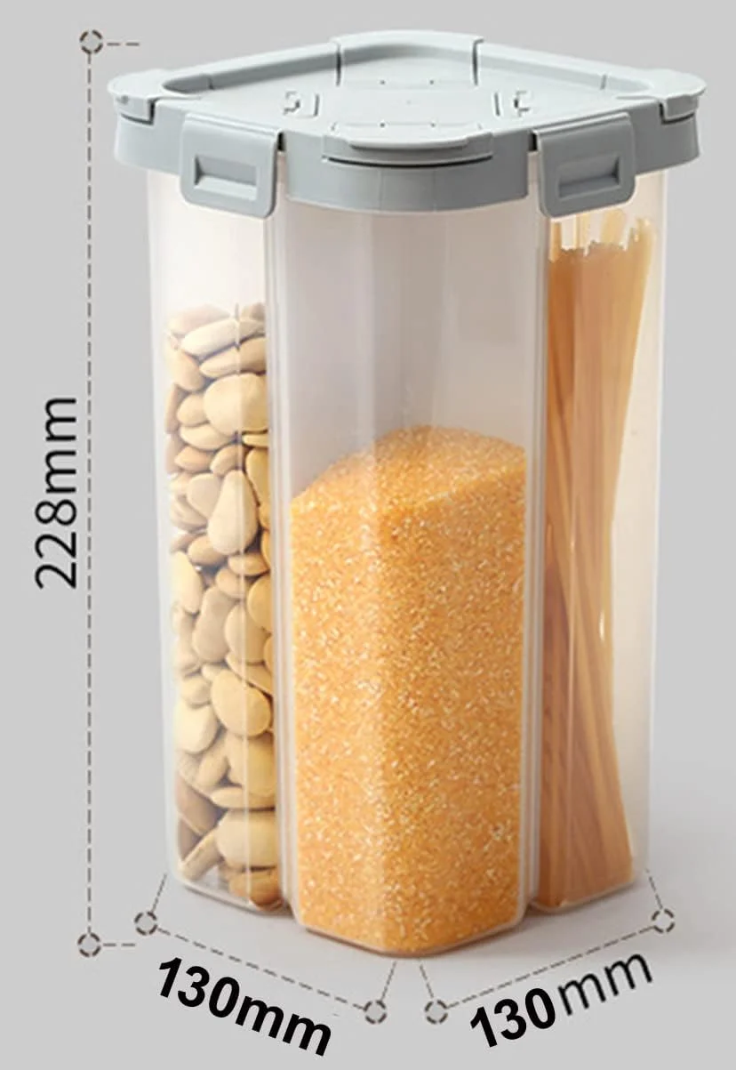 ظرف نگهداری غلات و مواد غذایی خشک پریمیفای، ظرف چهار قسمتی 2.3 لیتری با درب و جداکننده متحرک، ظروف پلاستیکی آشپزخانه بدون BPA ظرف نگهداری غلات و مواد غذایی خشک پریمیفای، ظرف چهار قسمتی 2.3 لیتری با درب و جداکننده متحرک، ظروف پلاستیکی آشپزخانه بدون BPA