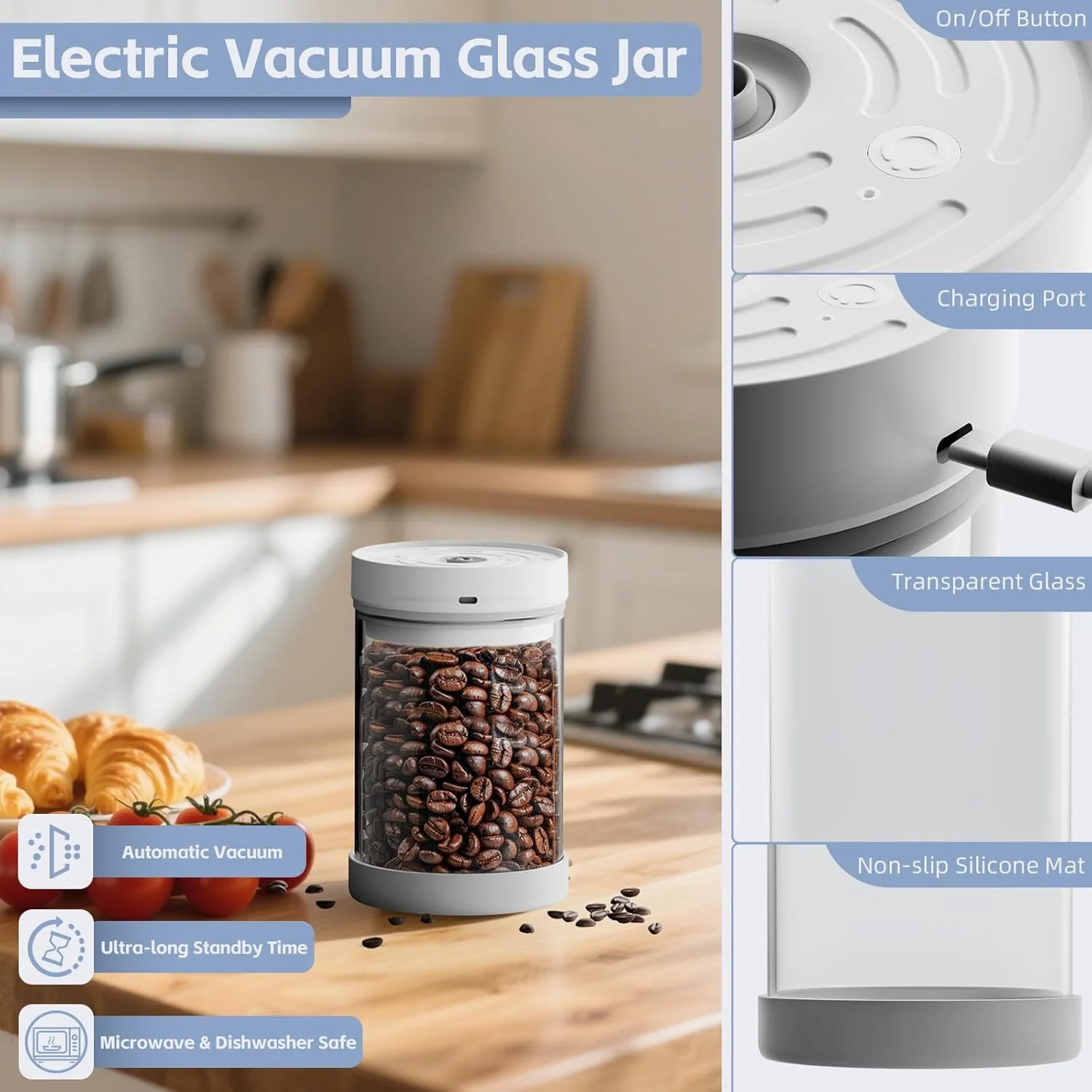 ظرف قهوه وکیوم دار، محفظه شیشه ای 1.1 لیتری / 450 گرمی درب دار برای نگهداری دانه های قهوه و مواد غذایی، سازمان دهنده کابینت آشپزخانه، شیشه حفظ کننده تازگی برای دانه ها، تنقلات و مواد خشک ظرف قهوه وکیوم دار، محفظه شیشه ای 1.1 لیتری / 450 گرمی درب دار برای نگهداری دانه های قهوه و مواد غذایی، سازمان دهنده کابینت آشپزخانه، شیشه حفظ کننده تازگی برای دانه ها، تنقلات و مواد خشک