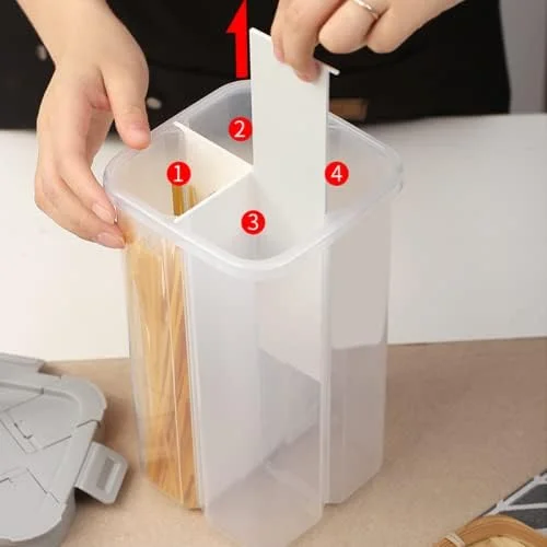 ظرف نگهداری غلات و مواد غذایی خشک پریمیفای، ظرف چهار قسمتی 2.3 لیتری با درب و جداکننده متحرک، ظروف پلاستیکی آشپزخانه بدون BPA ظرف نگهداری غلات و مواد غذایی خشک پریمیفای، ظرف چهار قسمتی 2.3 لیتری با درب و جداکننده متحرک، ظروف پلاستیکی آشپزخانه بدون BPA