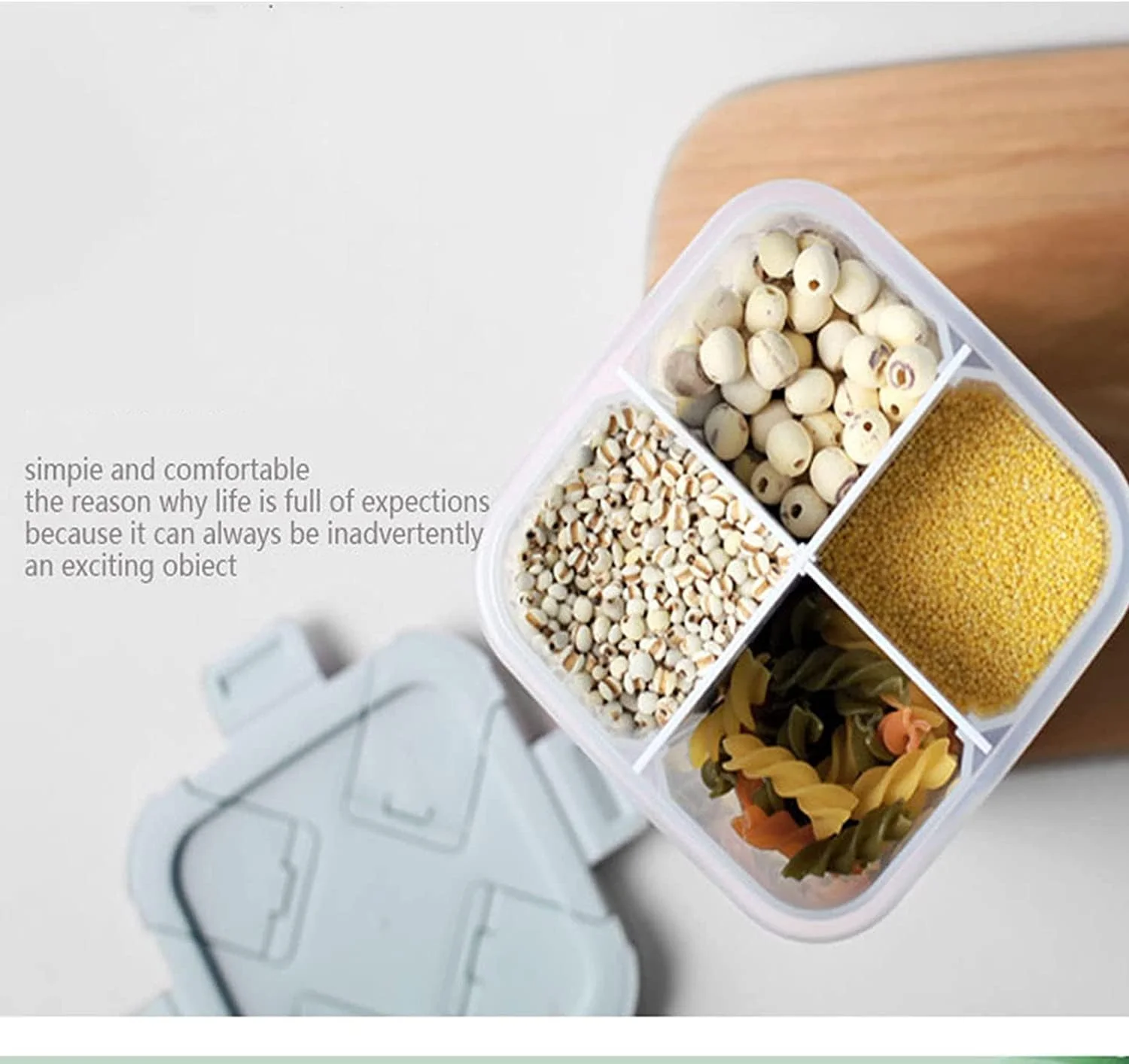 ظرف نگهداری غلات و مواد غذایی خشک پریمیفای، ظرف چهار قسمتی 2.3 لیتری با درب و جداکننده متحرک، ظروف پلاستیکی آشپزخانه بدون BPA ظرف نگهداری غلات و مواد غذایی خشک پریمیفای، ظرف چهار قسمتی 2.3 لیتری با درب و جداکننده متحرک، ظروف پلاستیکی آشپزخانه بدون BPA