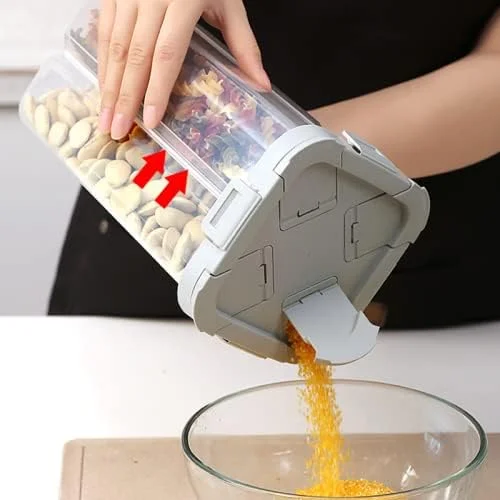 ظرف نگهداری غلات و مواد غذایی خشک پریمیفای، ظرف چهار قسمتی 2.3 لیتری با درب و جداکننده متحرک، ظروف پلاستیکی آشپزخانه بدون BPA ظرف نگهداری غلات و مواد غذایی خشک پریمیفای، ظرف چهار قسمتی 2.3 لیتری با درب و جداکننده متحرک، ظروف پلاستیکی آشپزخانه بدون BPA