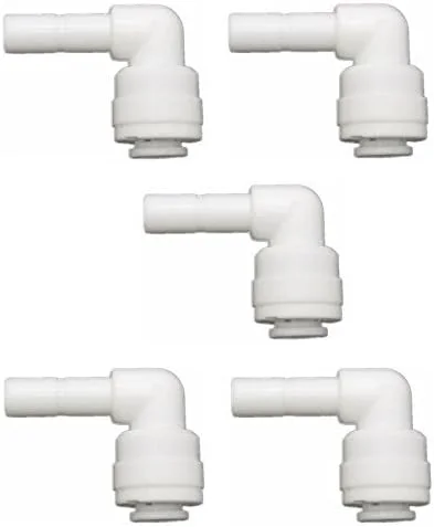 اتصال زانویی فیلتر آب Pxyelec سایز 1/4 اینچ، اتصال لوله، شامل 5 عدد گیره قفل پلاستیکی برای سیستم آب اسمز معکوس، بسته 5 عددی