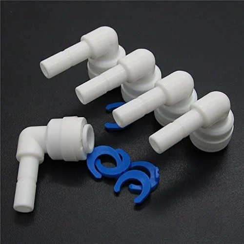 اتصال زانویی فیلتر آب Pxyelec سایز 1/4 اینچ، اتصال لوله، شامل 5 عدد گیره قفل پلاستیکی برای سیستم آب اسمز معکوس، بسته 5 عددی