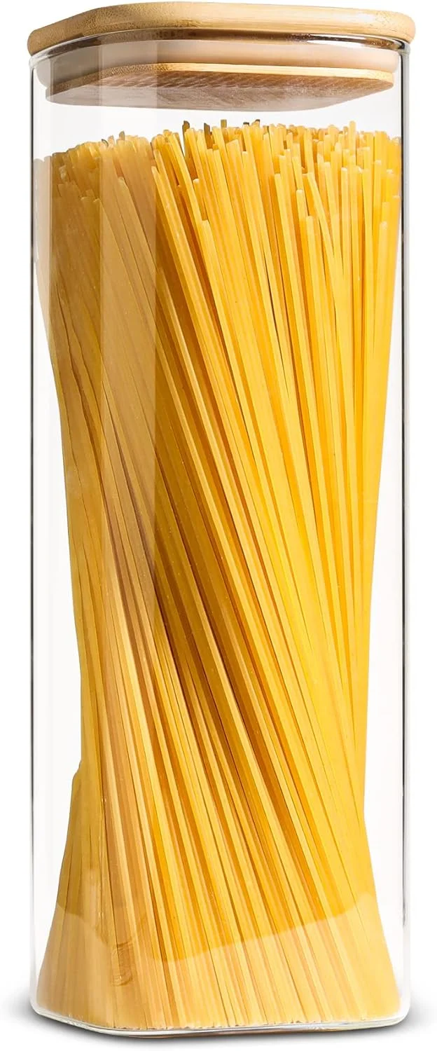 ظروف نگهداری پاستا و اسپاگتی شیشه ای ComSaf با درب (2100 میلی لیتر)، شیشه بلند و شفاف نگهداری مواد غذایی با درب بامبو برای نودل، آرد، غلات، شکر و حبوبات، ظرف مربعی اسپاگتی برای انبار ظروف نگهداری پاستا و اسپاگتی شیشه ای ComSaf با درب (2100 میلی لیتر)، شیشه بلند و شفاف نگهداری مواد غذایی با درب بامبو برای نودل، آرد، غلات، شکر و حبوبات، ظرف مربعی اسپاگتی برای انبار