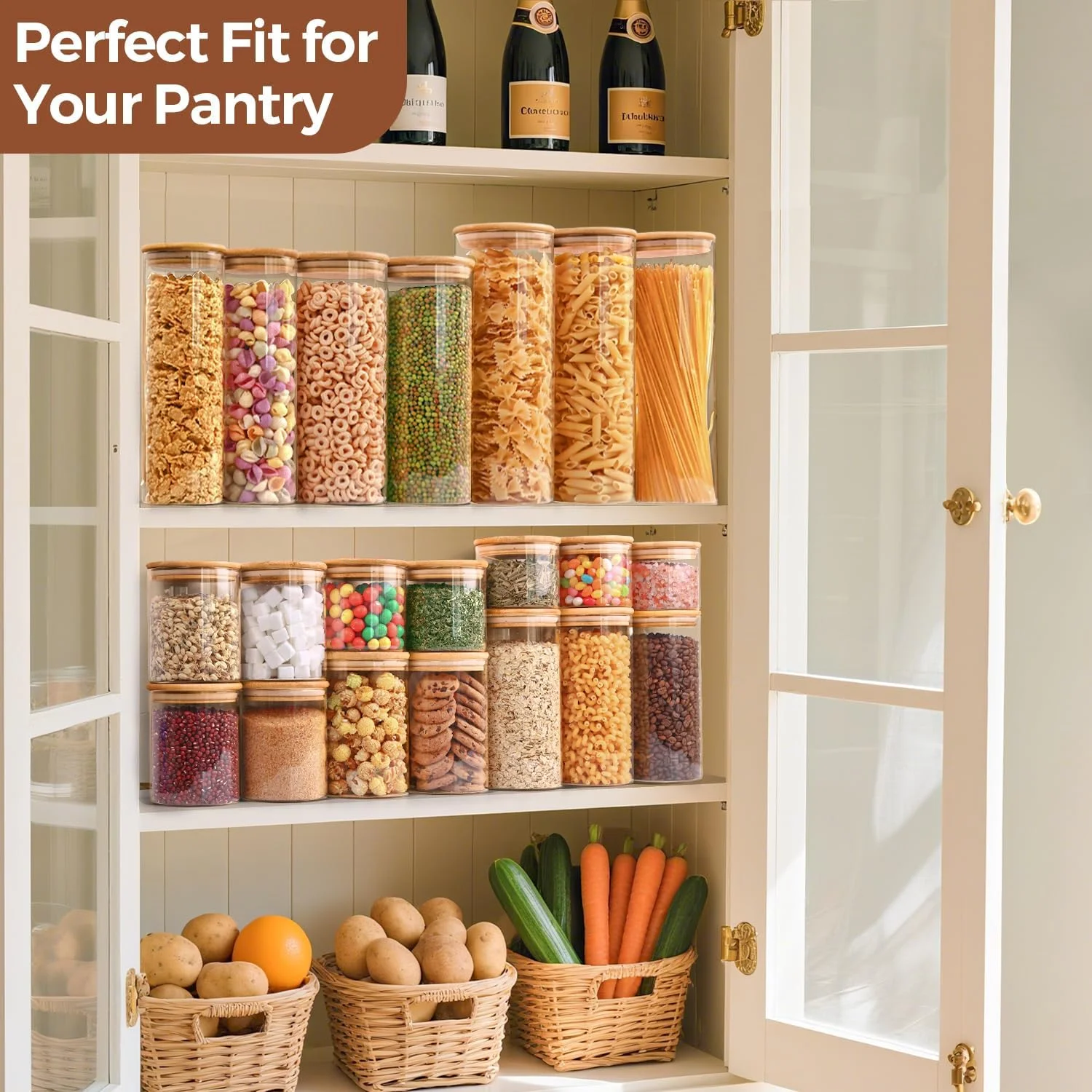 ست 6 عددی شیشه های نگهدارنده ComSaf با درب، 950 میلی لیتر، شیشه های نگهدارنده درب دار، درب های محکم، ظروف نگهدارنده، شیشه های نگهدارنده با درب چوبی، ظروف شیشه ای