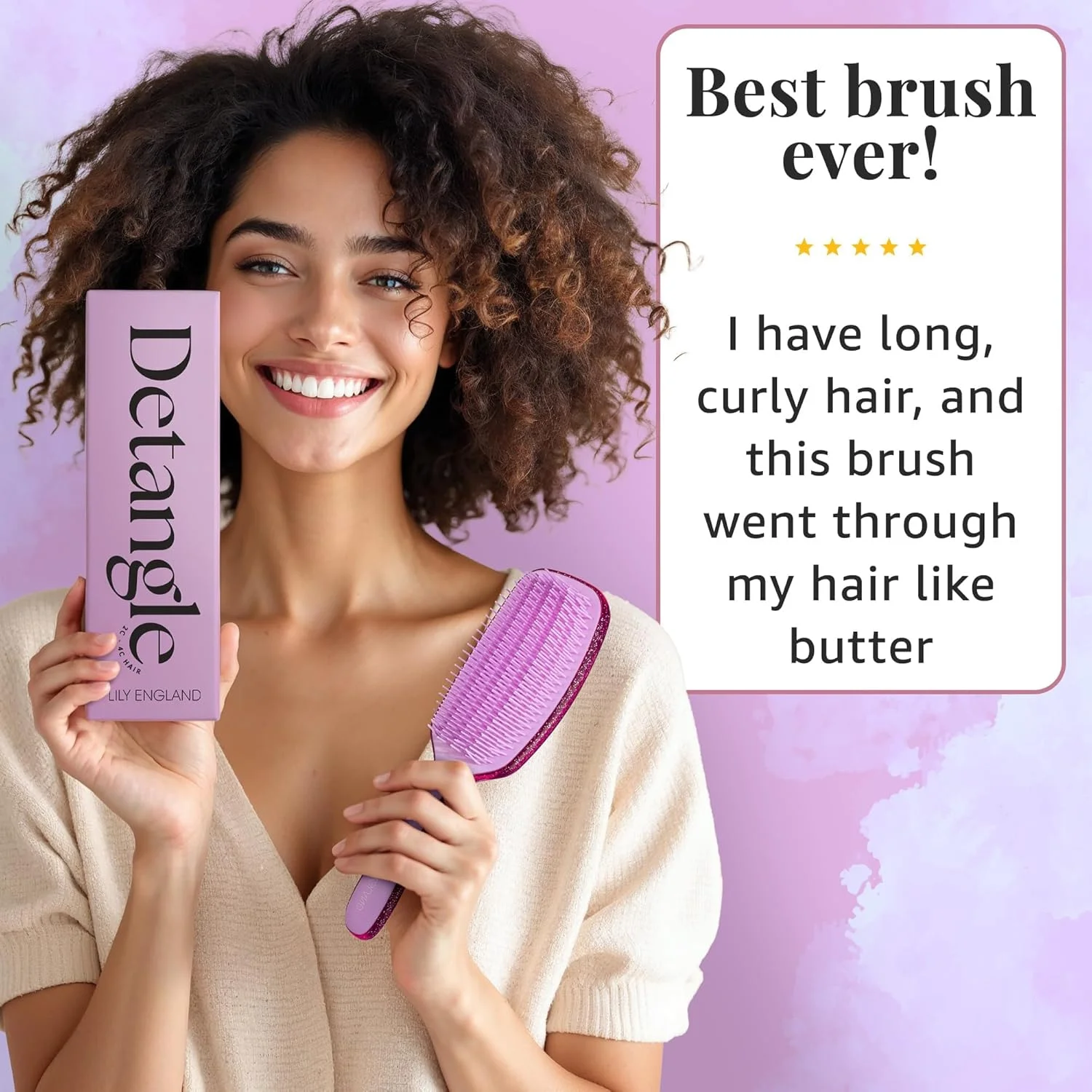 برس فر کننده مو Lily England برای باز کردن گره و حالت دادن - برس فر کننده بدون درد برای موهای خیس و خشک با موهای انعطاف پذیر - برس موی ایده آل برای موهای فر زنان با موهای 3c تا 4c، صورتی