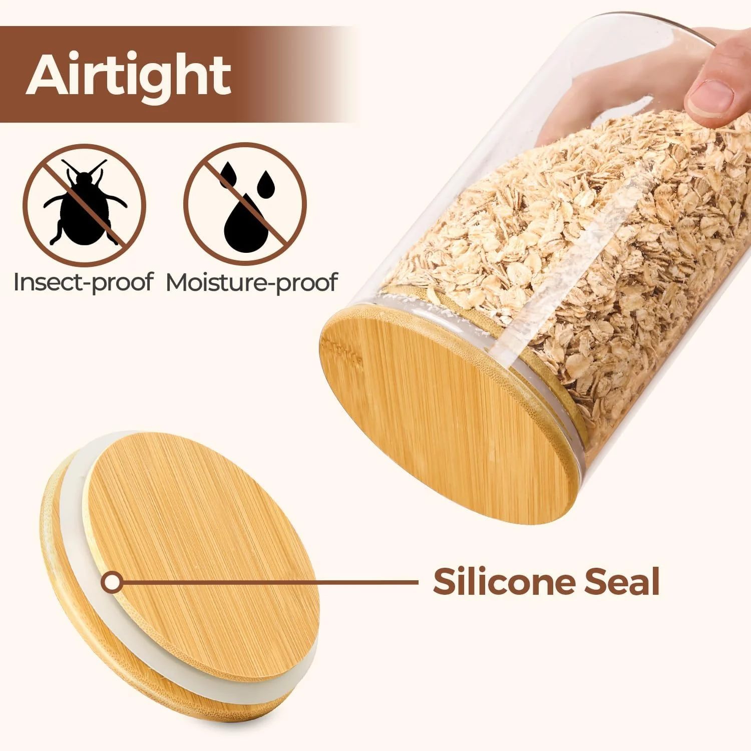 ست 6 عددی شیشه های نگهدارنده ComSaf با درب، 950 میلی لیتر، شیشه های نگهدارنده درب دار، درب های محکم، ظروف نگهدارنده، شیشه های نگهدارنده با درب چوبی، ظروف شیشه ای