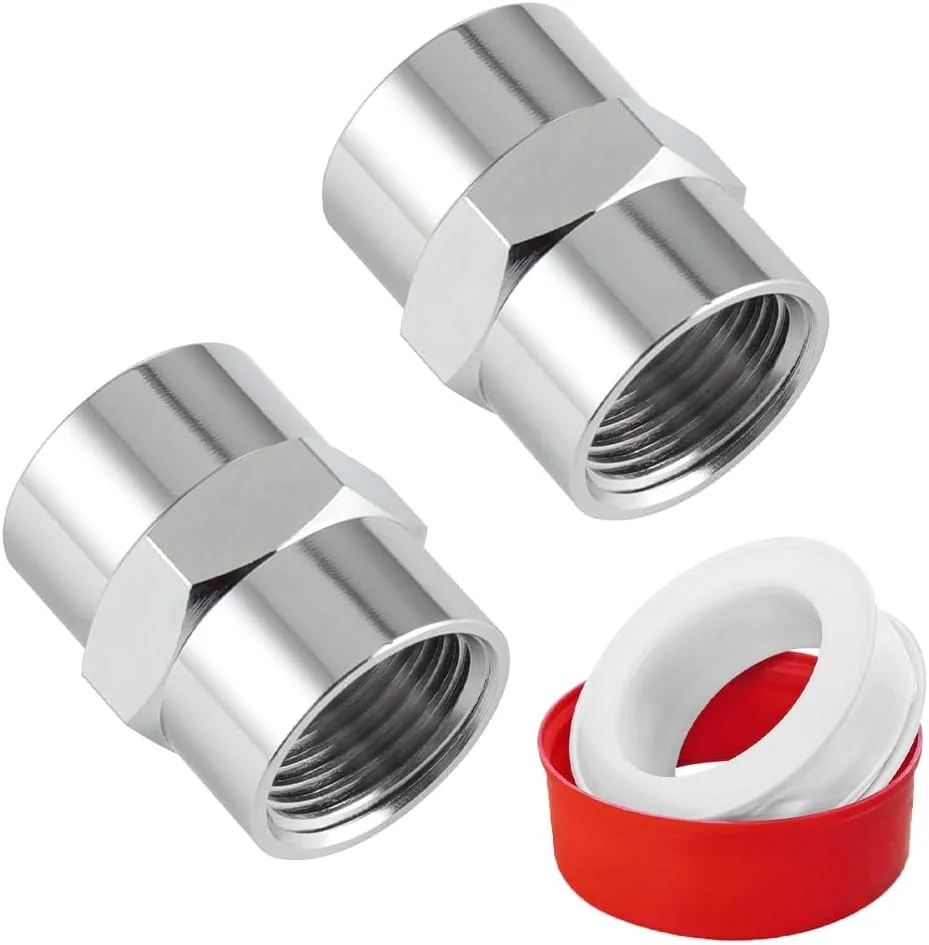 اتصال لوله برنجی 2 عددی - کوپلینگ لوله مادگی 1/2 اینچ NPT × مادگی 1/2 اینچ NPT - کوپلینگ کروم سردوشی - آداپتور مبدل، برای اتصال لوله های لوله کشی خانگی