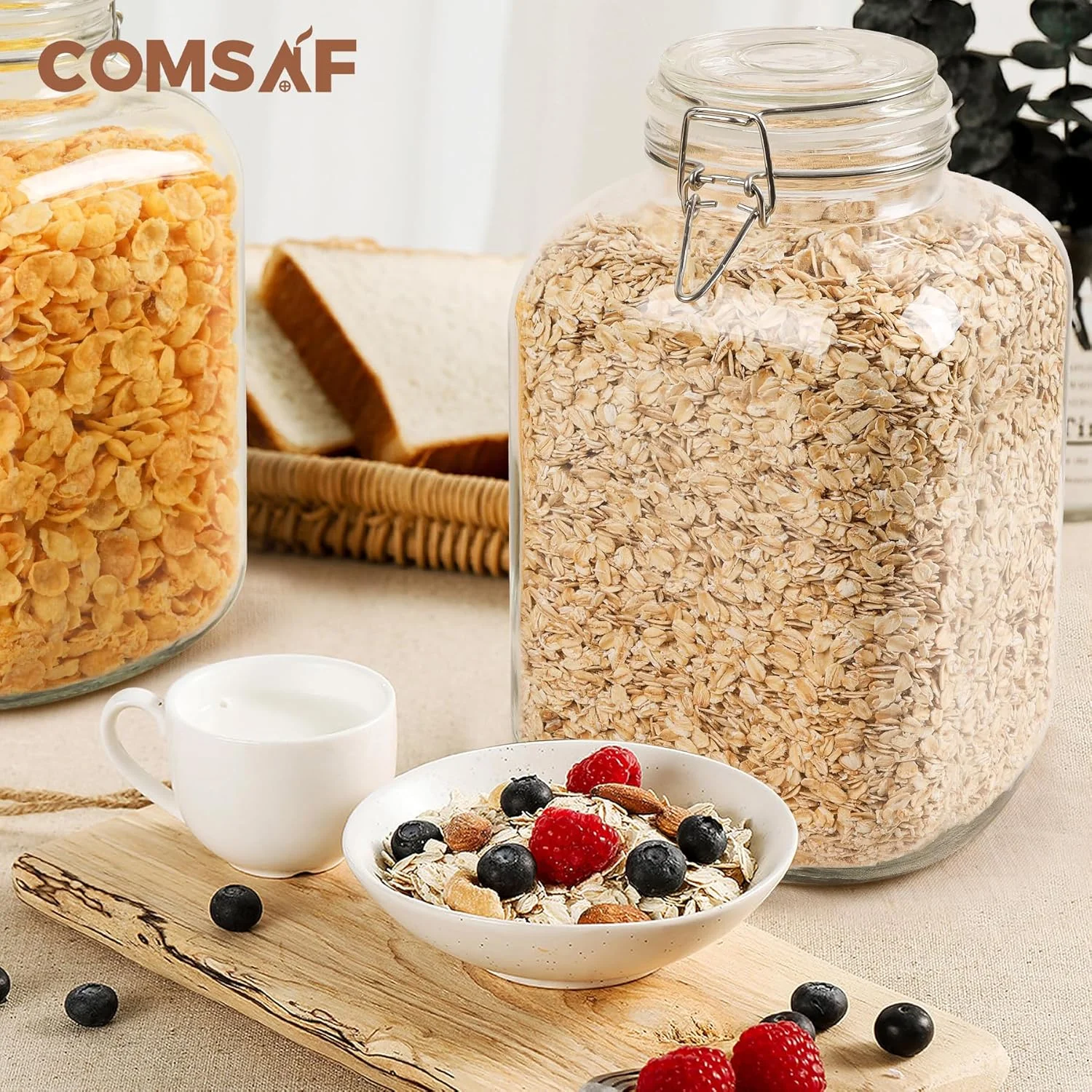 ظرف شیشه ای 4.5 لیتری ComSaf با درب، ظروف نگهداری آرد و شکر، ظروف نگهداری غلات، ظروف شیشه ای با درب محکم، ظروف بزرگ درب دار برای تخم مرغ ترشی، گیاهان دارویی، ست 2 عددی ظرف شیشه ای 4.5 لیتری ComSaf با درب، ظروف نگهداری آرد و شکر، ظروف نگهداری غلات، ظروف شیشه ای با درب محکم، ظروف بزرگ درب دار برای تخم مرغ ترشی، گیاهان دارویی، ست 2 عددی