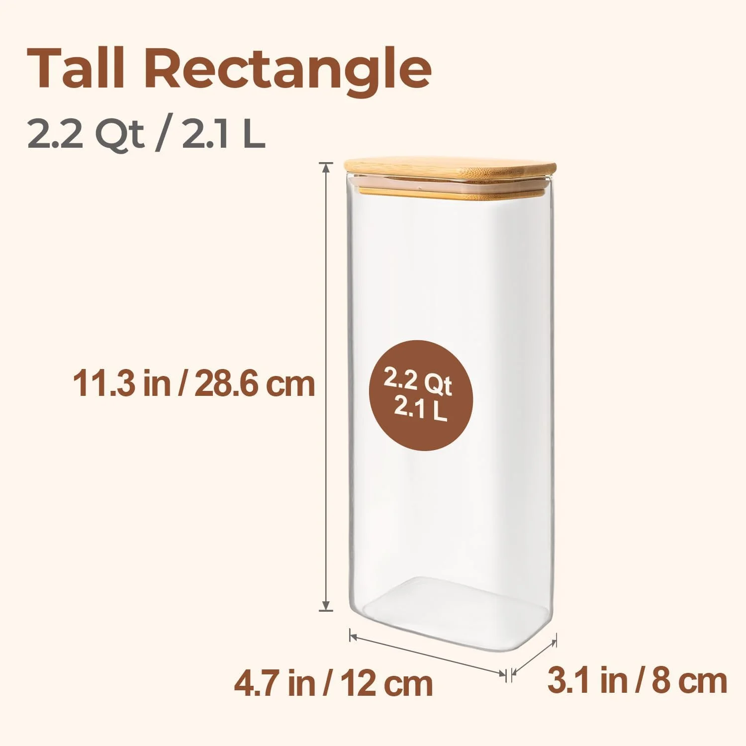 ظروف نگهداری شیشه ای مستطیلی 2.2 کوارت ComSaf با درب، شیشه های شیشه ای با درب بامبو، شیشه نگهداری مواد غذایی شفاف، ظرف بلند اسپاگتی، ظرف نگهداری مواد غذایی برای آرد پاستا جو دوسر آجیل برنج